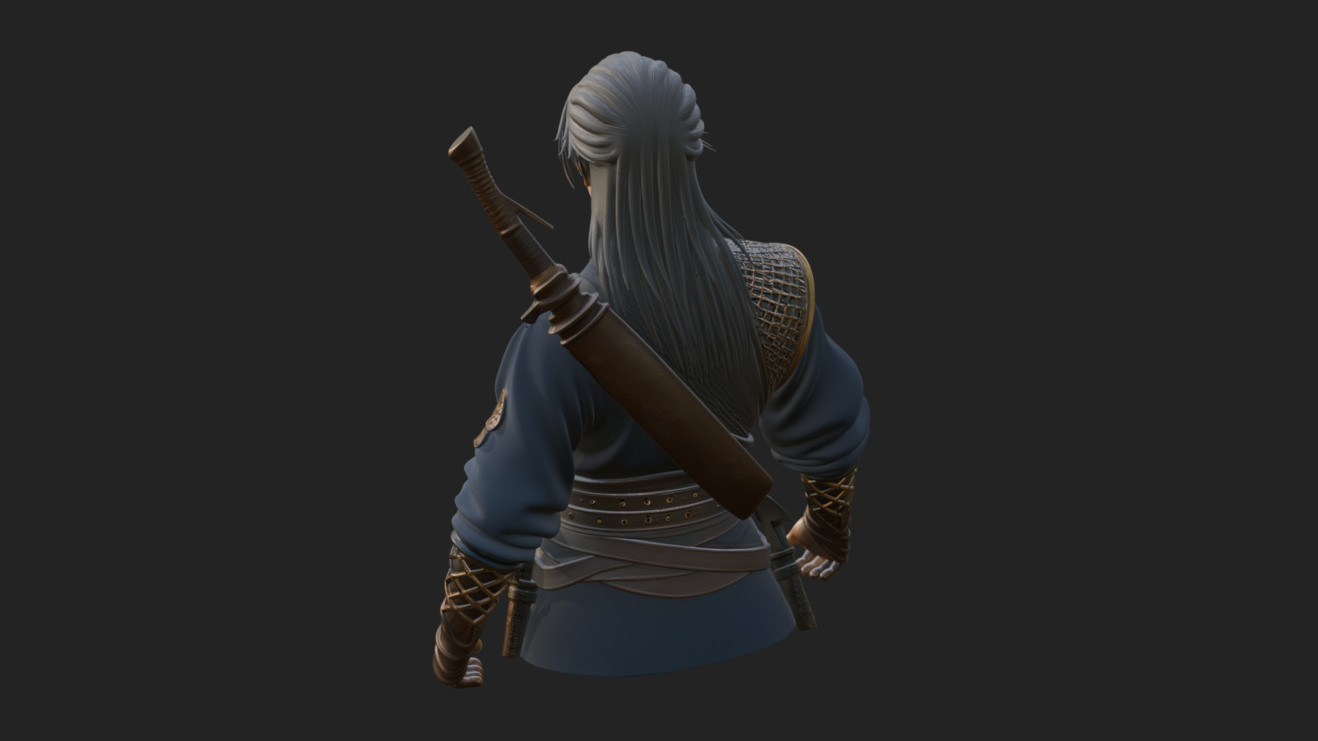 Coat Wearing Swordsman Bust Design 6 3D Print Model 3D Model