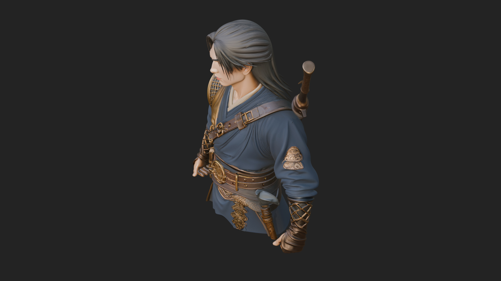 Coat Wearing Swordsman Bust Design 6 3D Print Model 3D Model