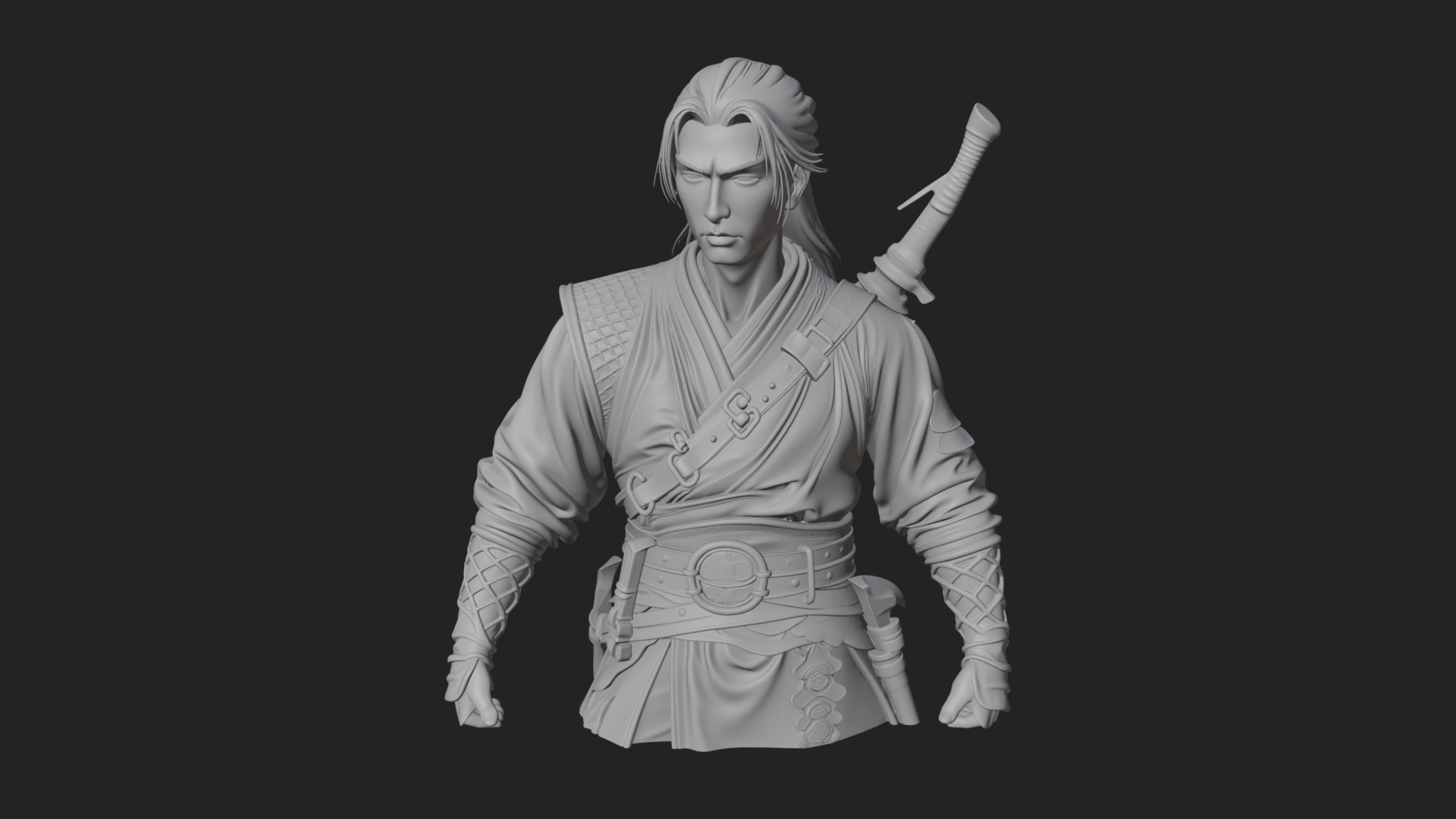 Coat Wearing Swordsman Bust Design 6 3D Print Model 3D Model
