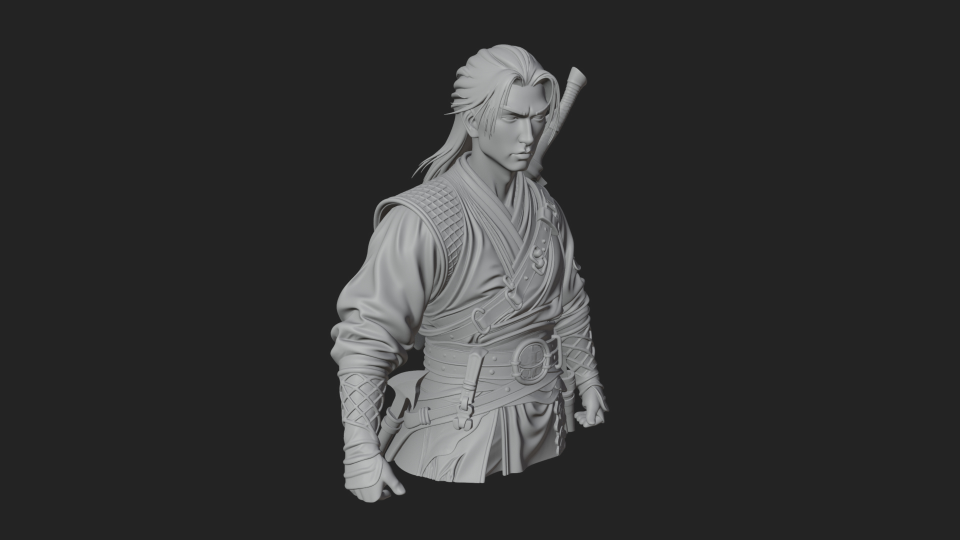 Coat Wearing Swordsman Bust Design 6 3D Print Model 3D Model