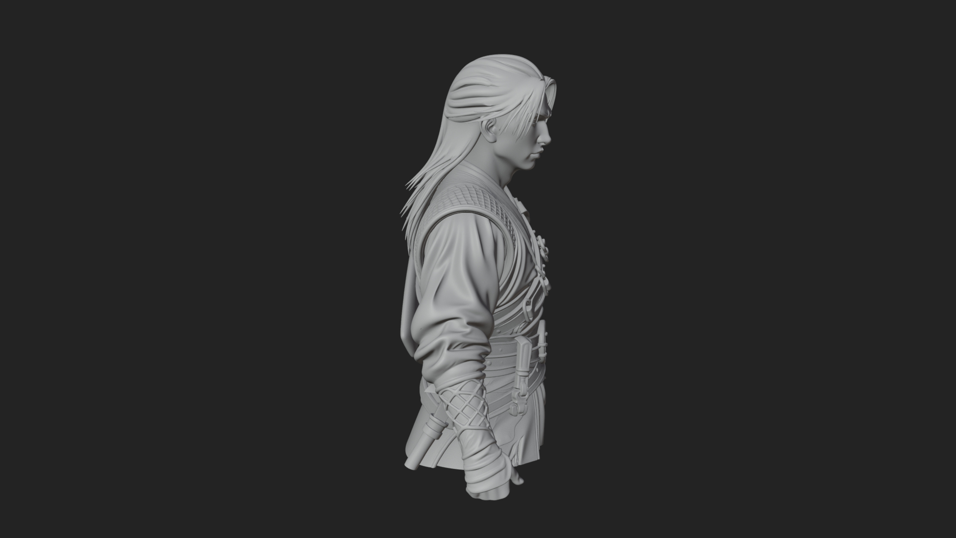 Coat Wearing Swordsman Bust Design 6 3D Print Model 3D Model