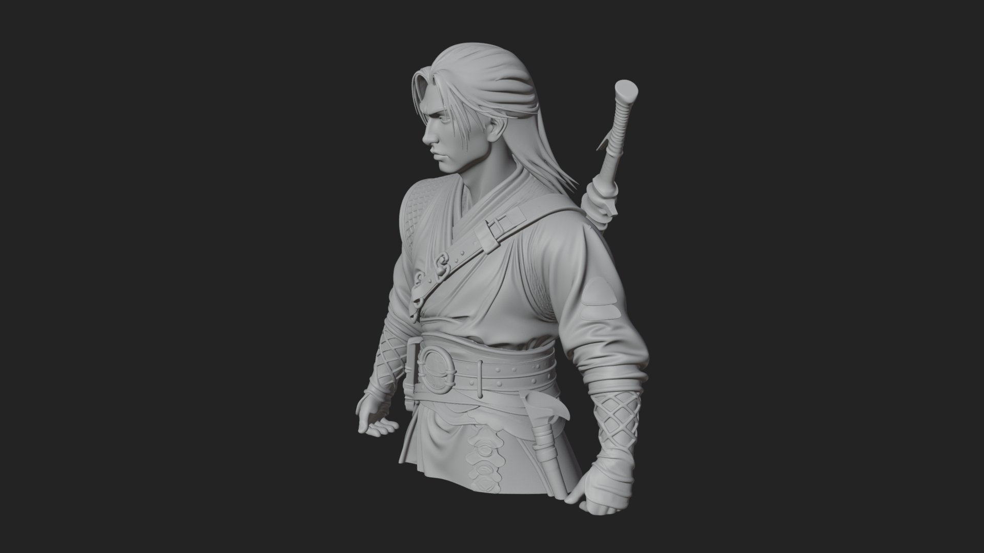 Coat Wearing Swordsman Bust Design 6 3D Print Model 3D Model