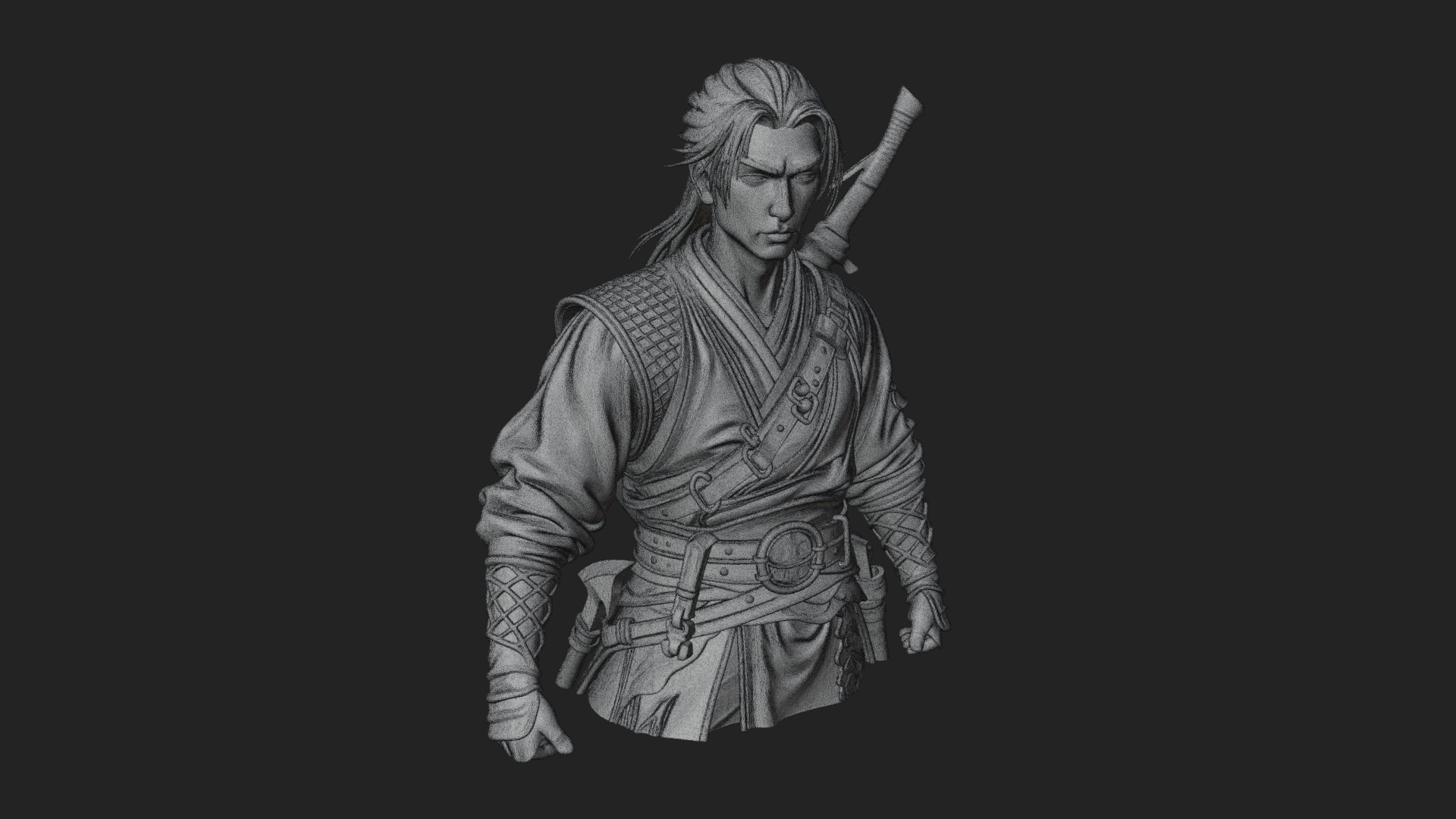 Coat Wearing Swordsman Bust Design 6 3D Print Model 3D Model