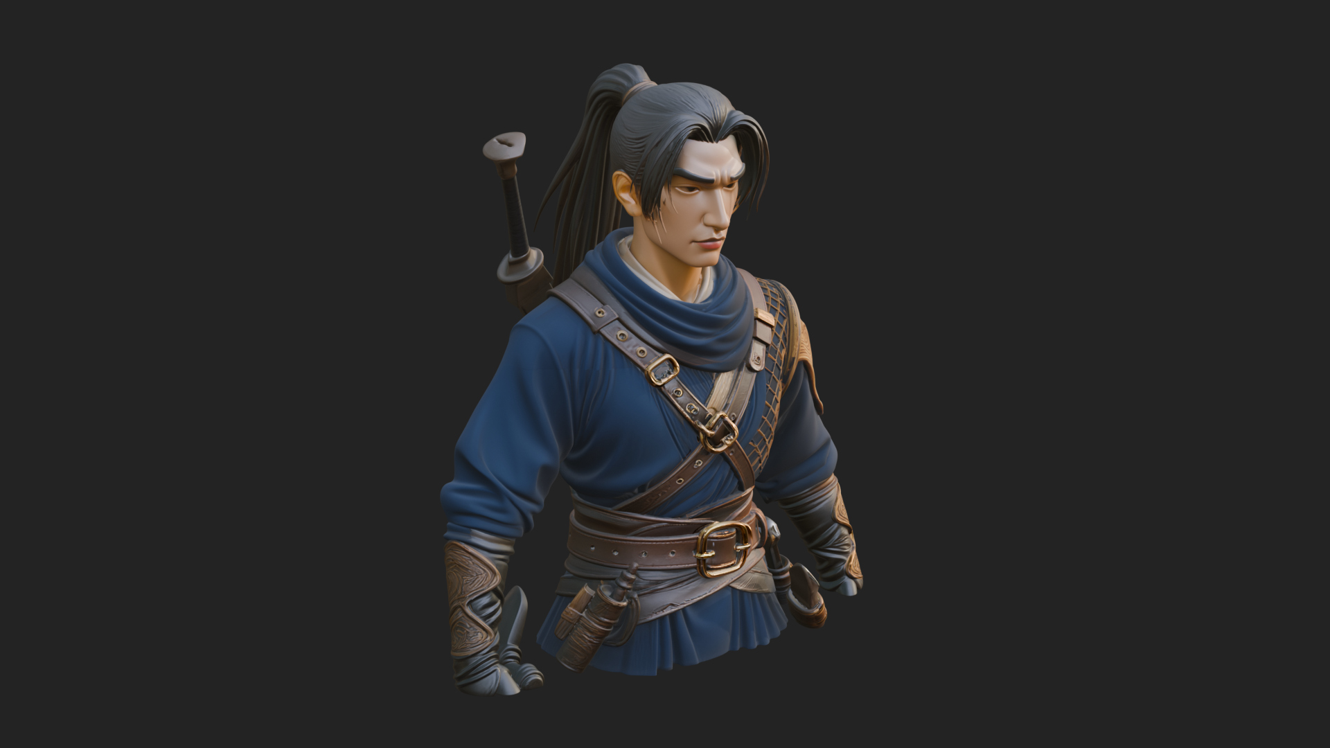 Coat Wearing Swordsman Bust Design 7 3D Print Model 3D Model