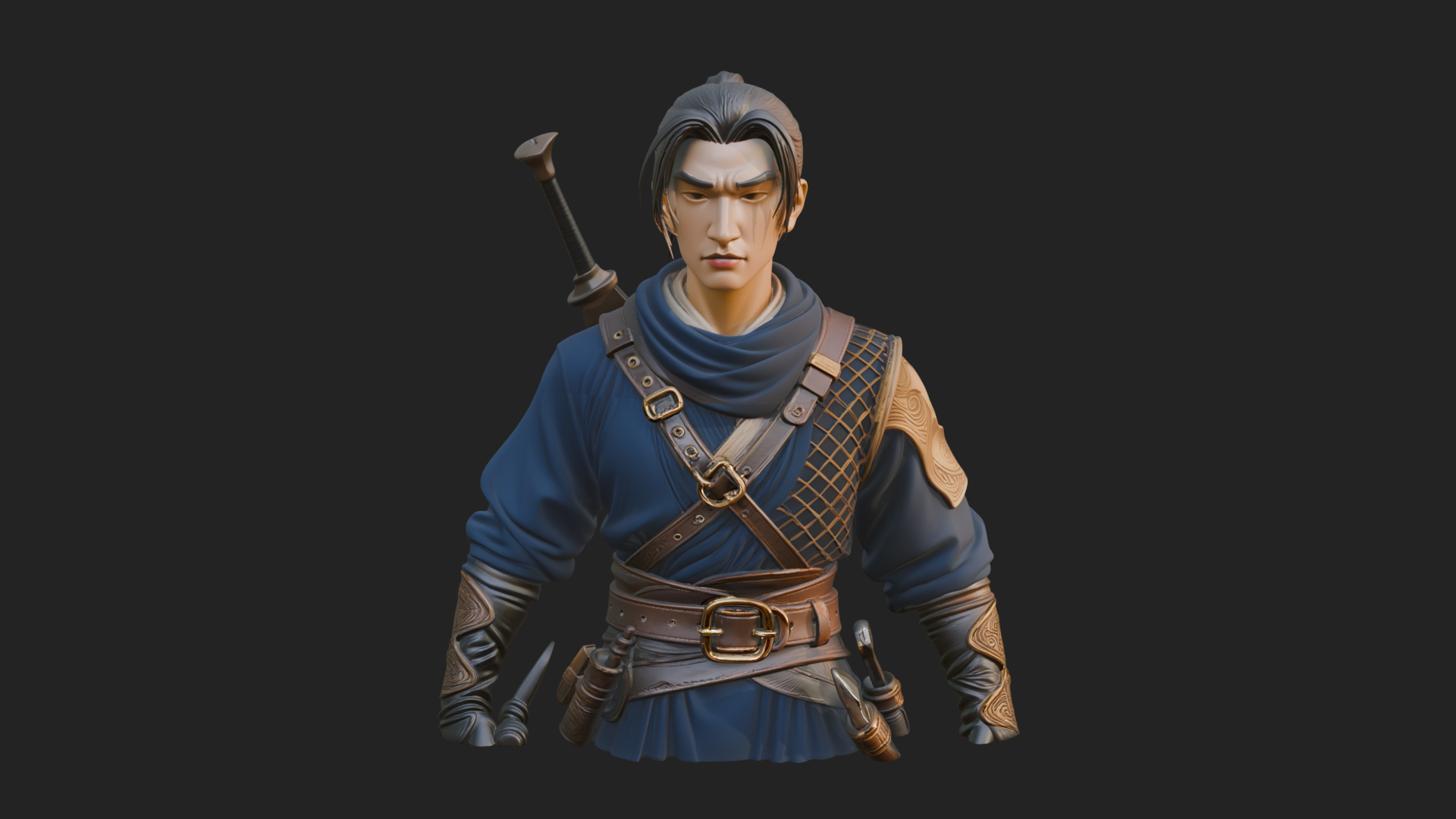 Coat Wearing Swordsman Bust Design 7 3D Print Model 3D Model