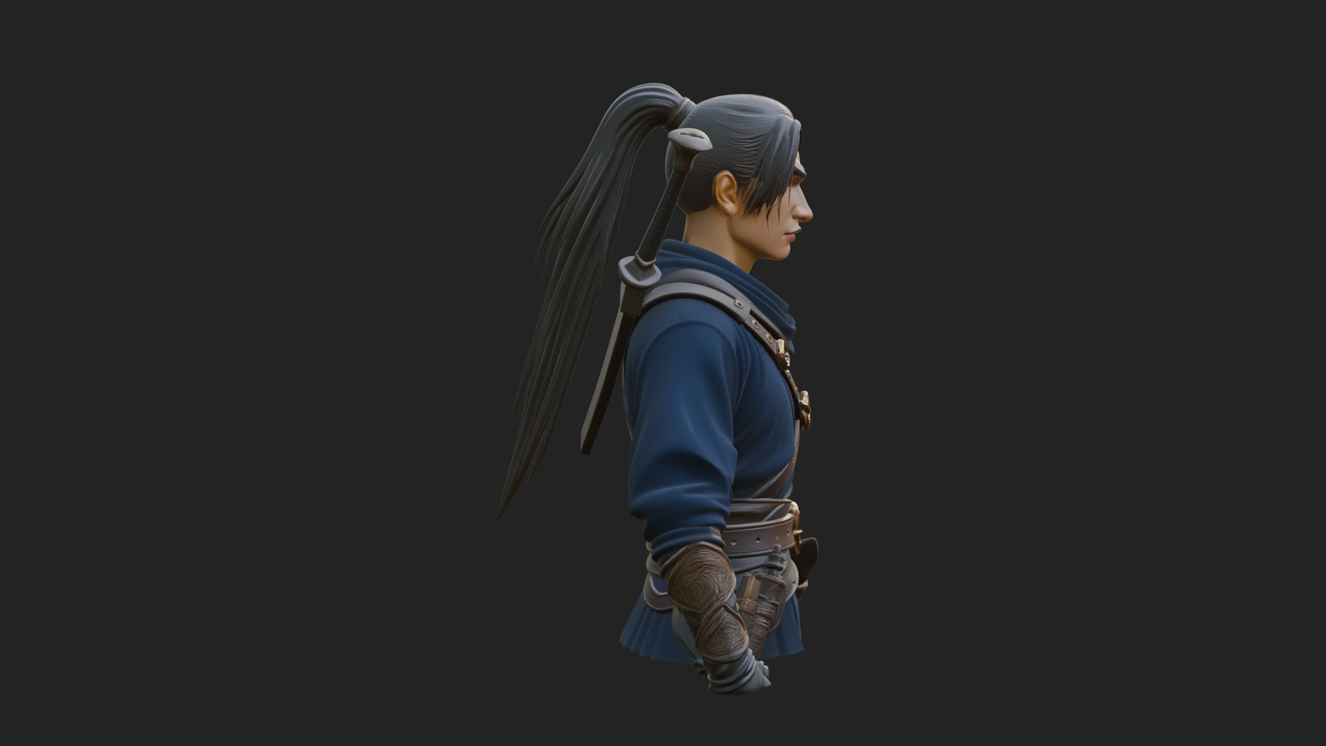 Coat Wearing Swordsman Bust Design 7 3D Print Model 3D Model