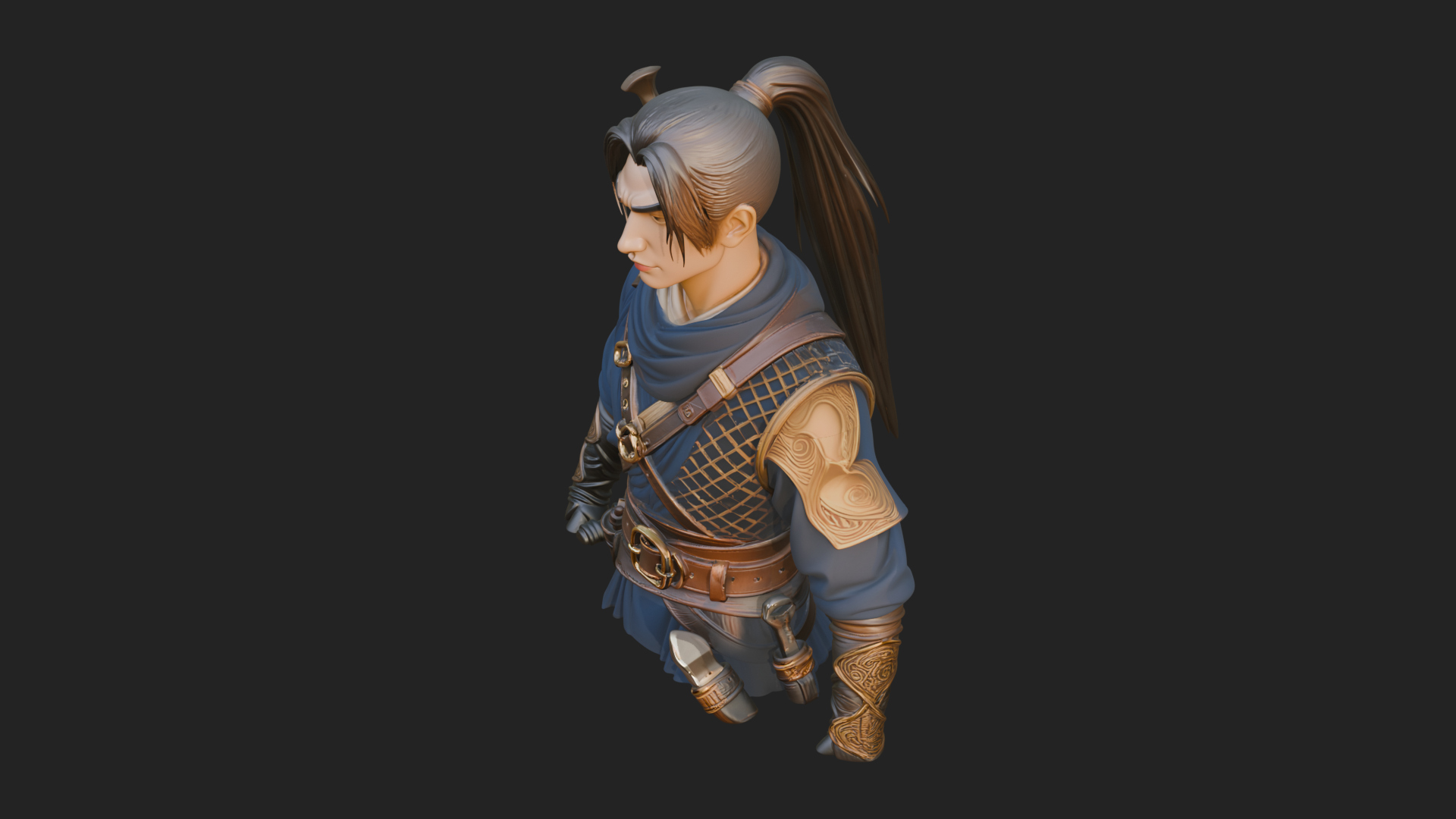 Coat Wearing Swordsman Bust Design 7 3D Print Model 3D Model