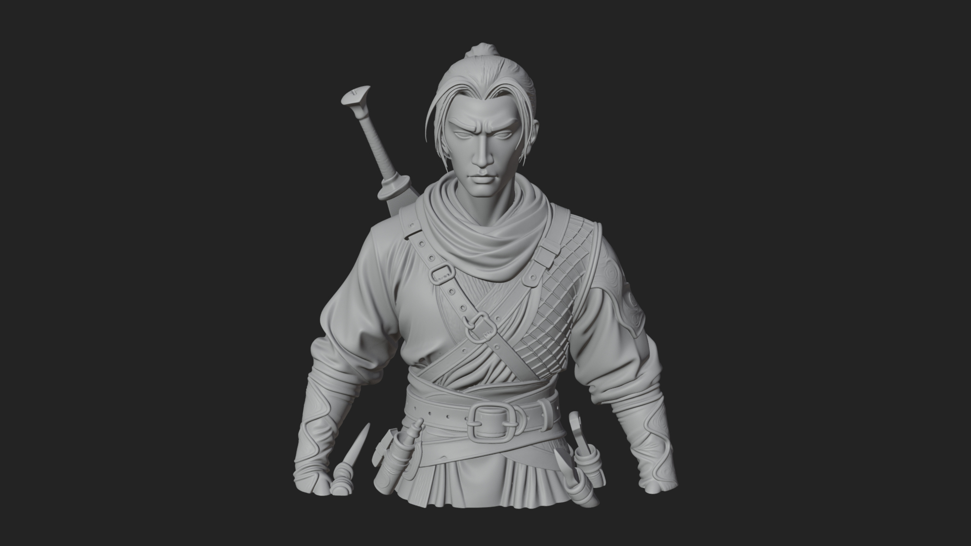 Coat Wearing Swordsman Bust Design 7 3D Print Model 3D Model