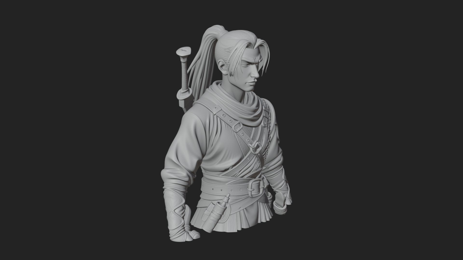 Coat Wearing Swordsman Bust Design 7 3D Print Model 3D Model
