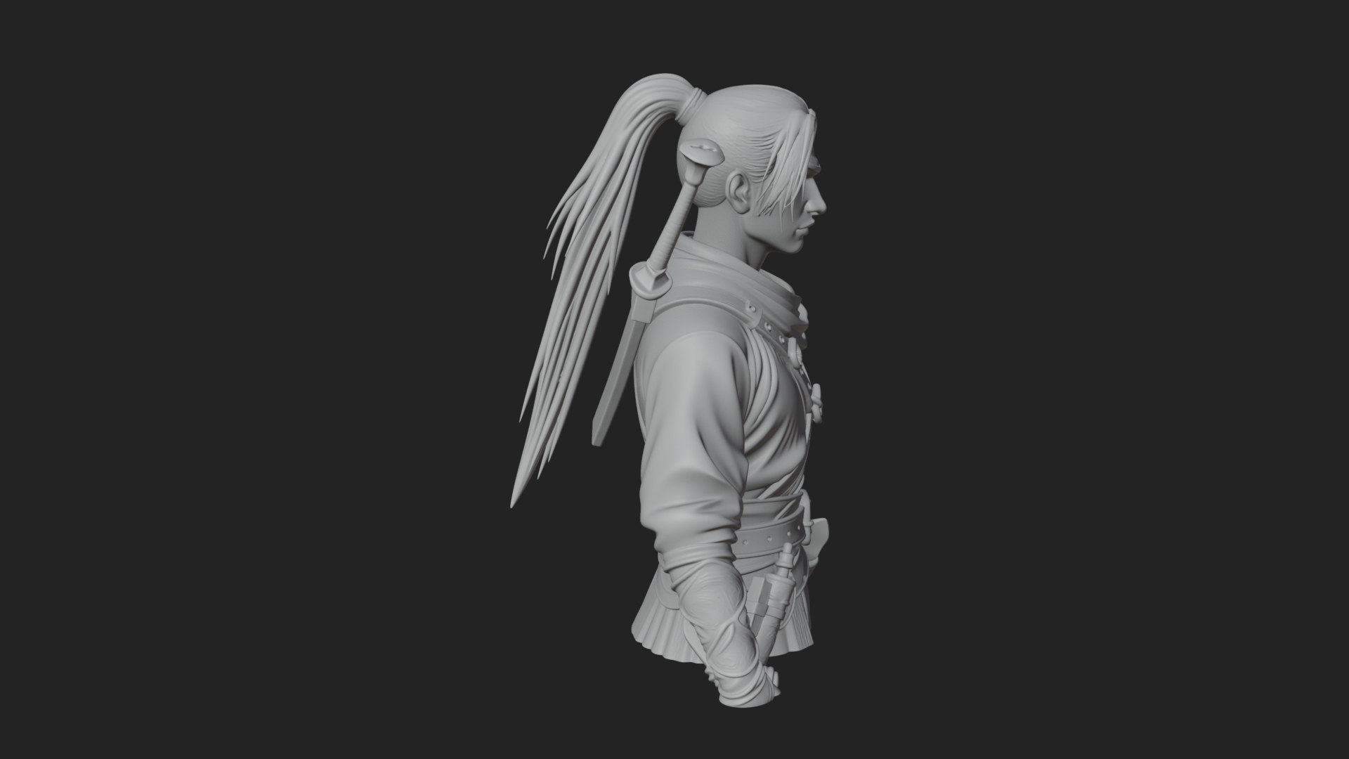 Coat Wearing Swordsman Bust Design 7 3D Print Model 3D Model