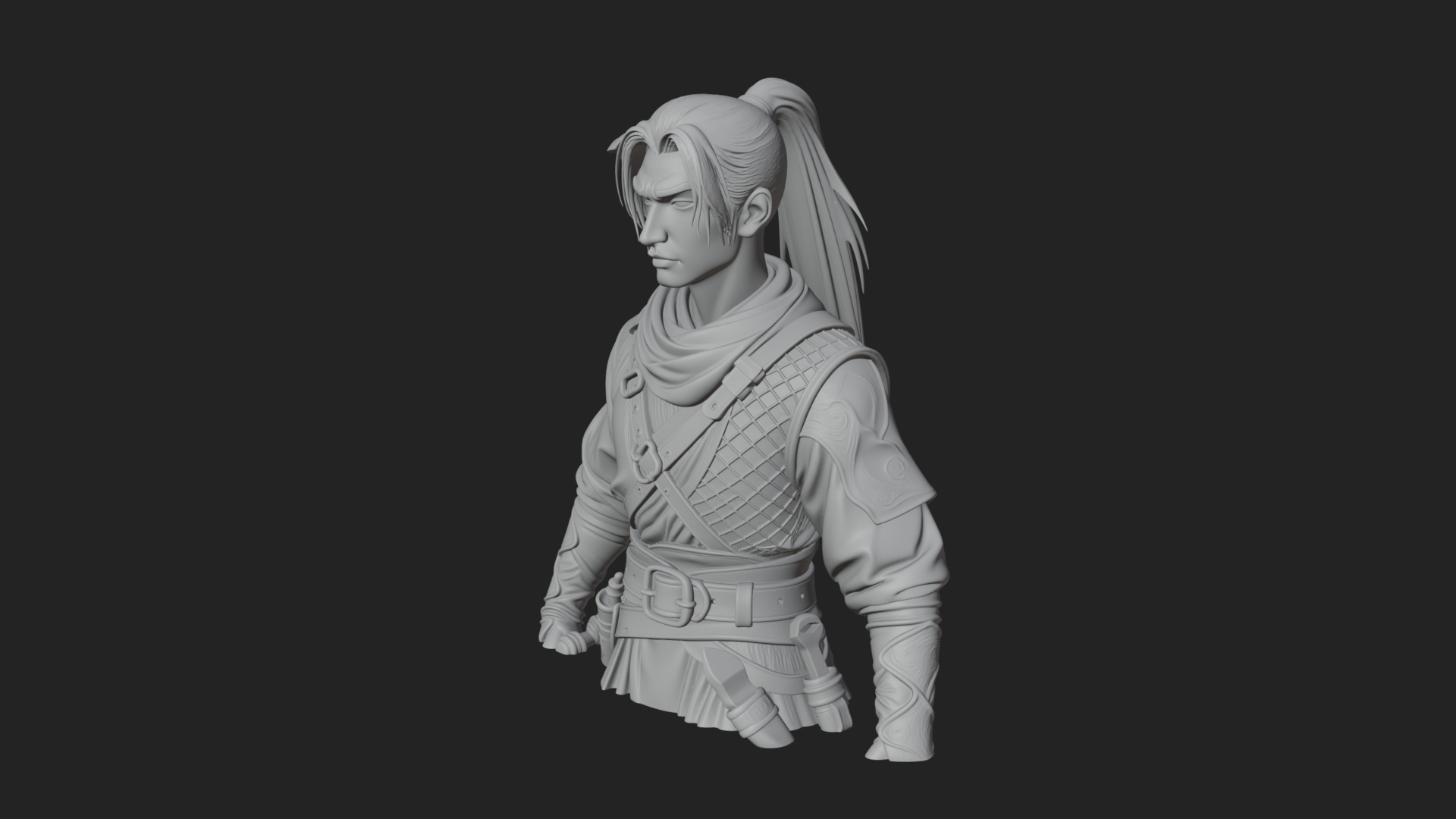 Coat Wearing Swordsman Bust Design 7 3D Print Model 3D Model