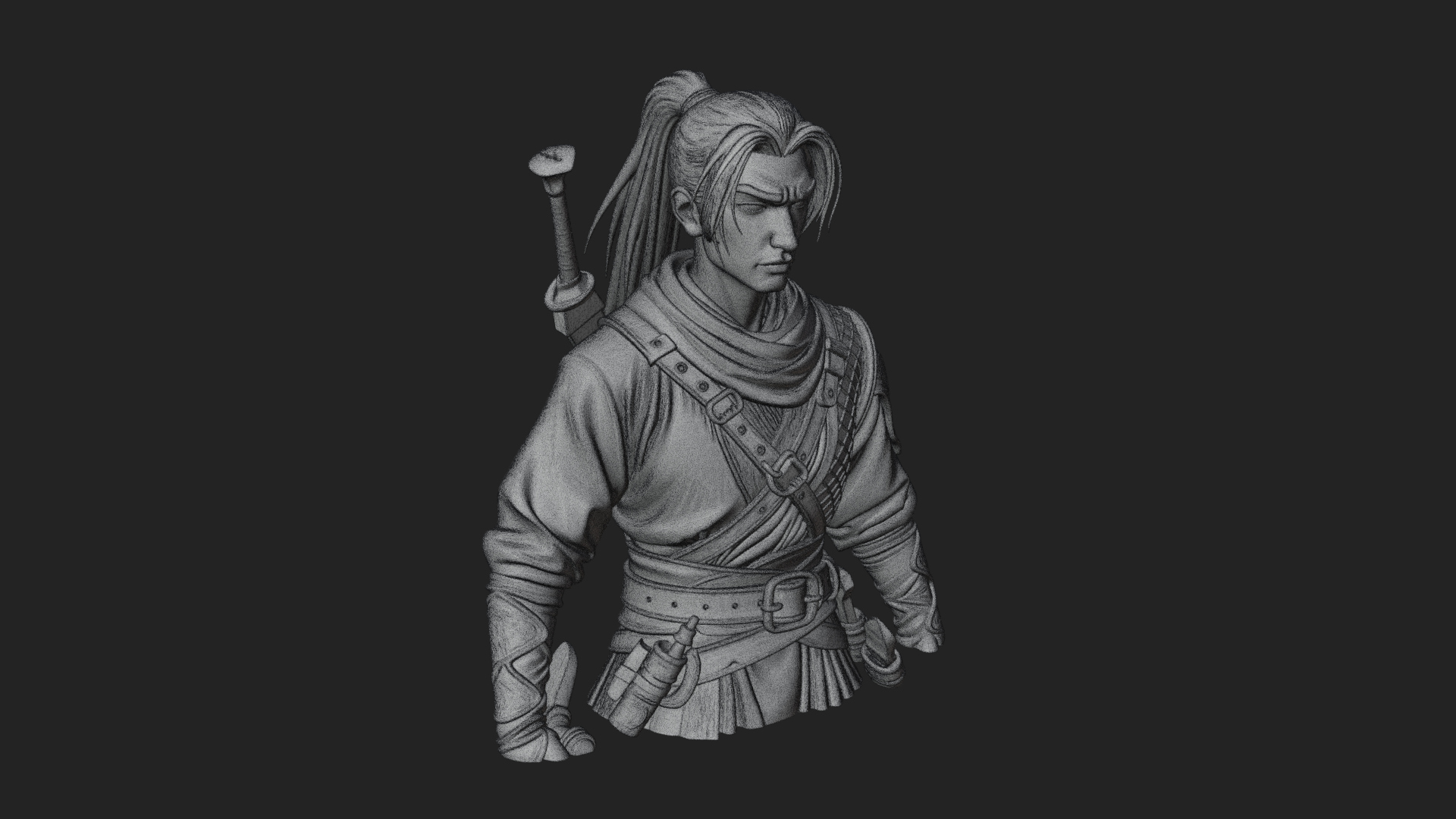 Coat Wearing Swordsman Bust Design 7 3D Print Model 3D Model