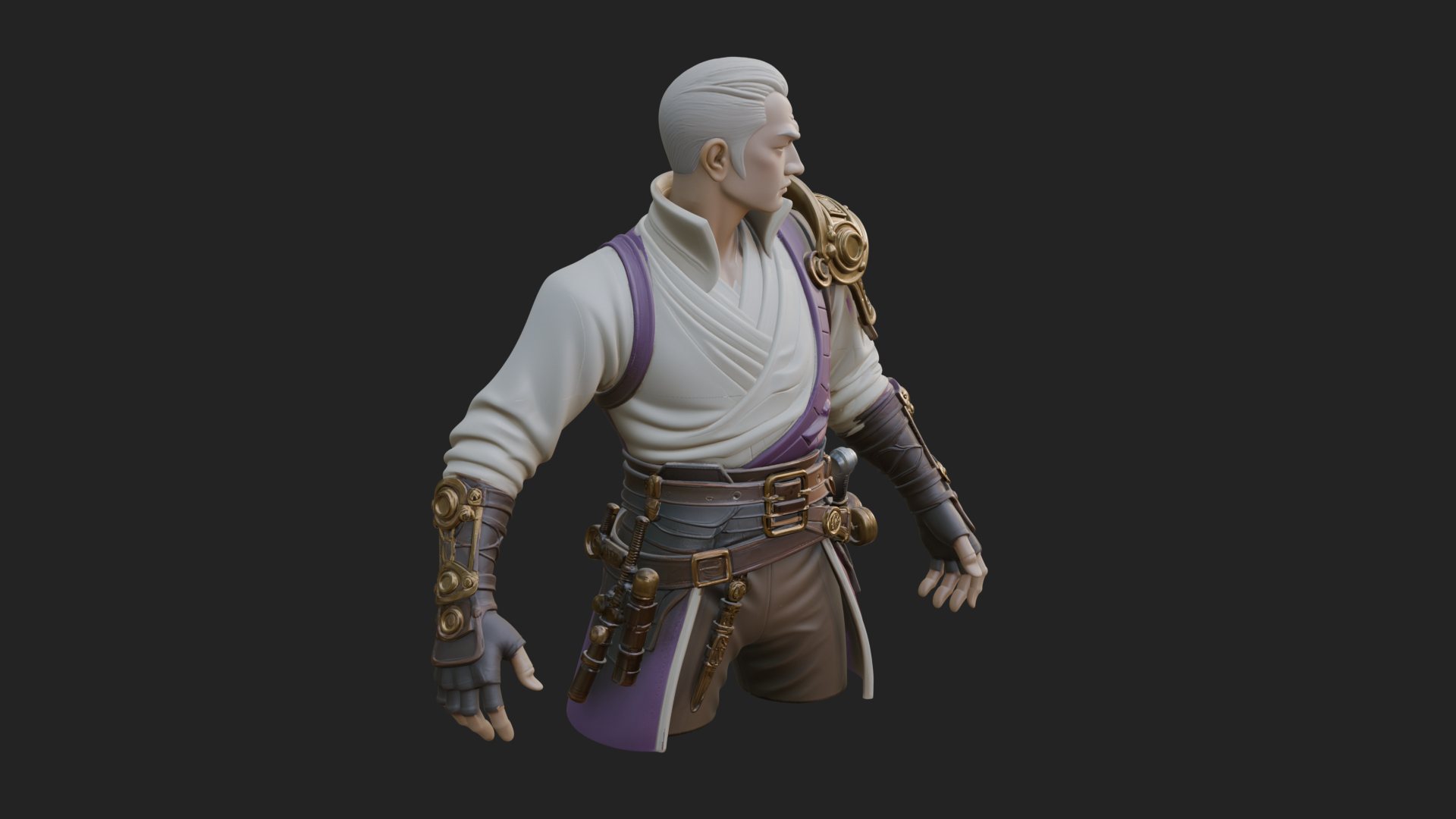 Coat Wearing Swordsman Bust Design 8 3D Print Model 3D Model