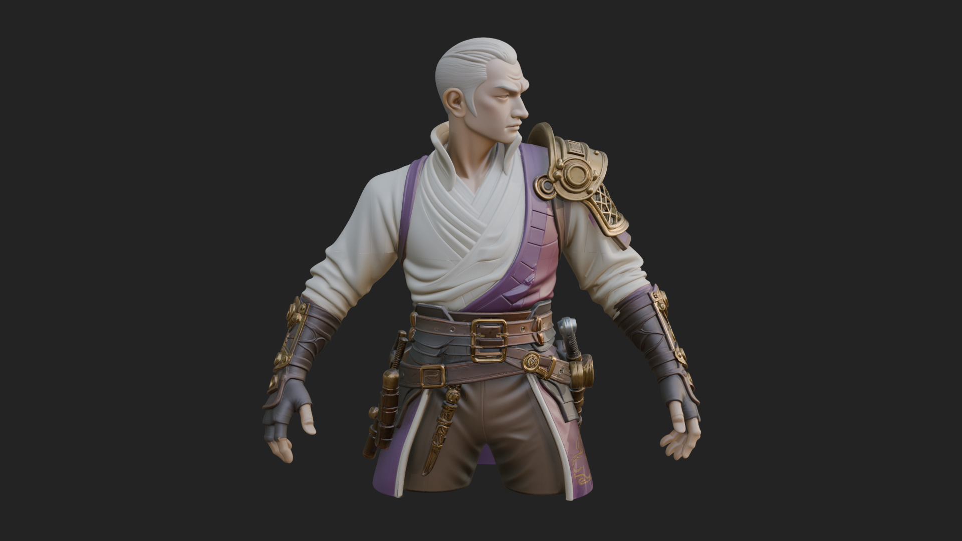 Coat Wearing Swordsman Bust Design 8 3D Print Model 3D Model