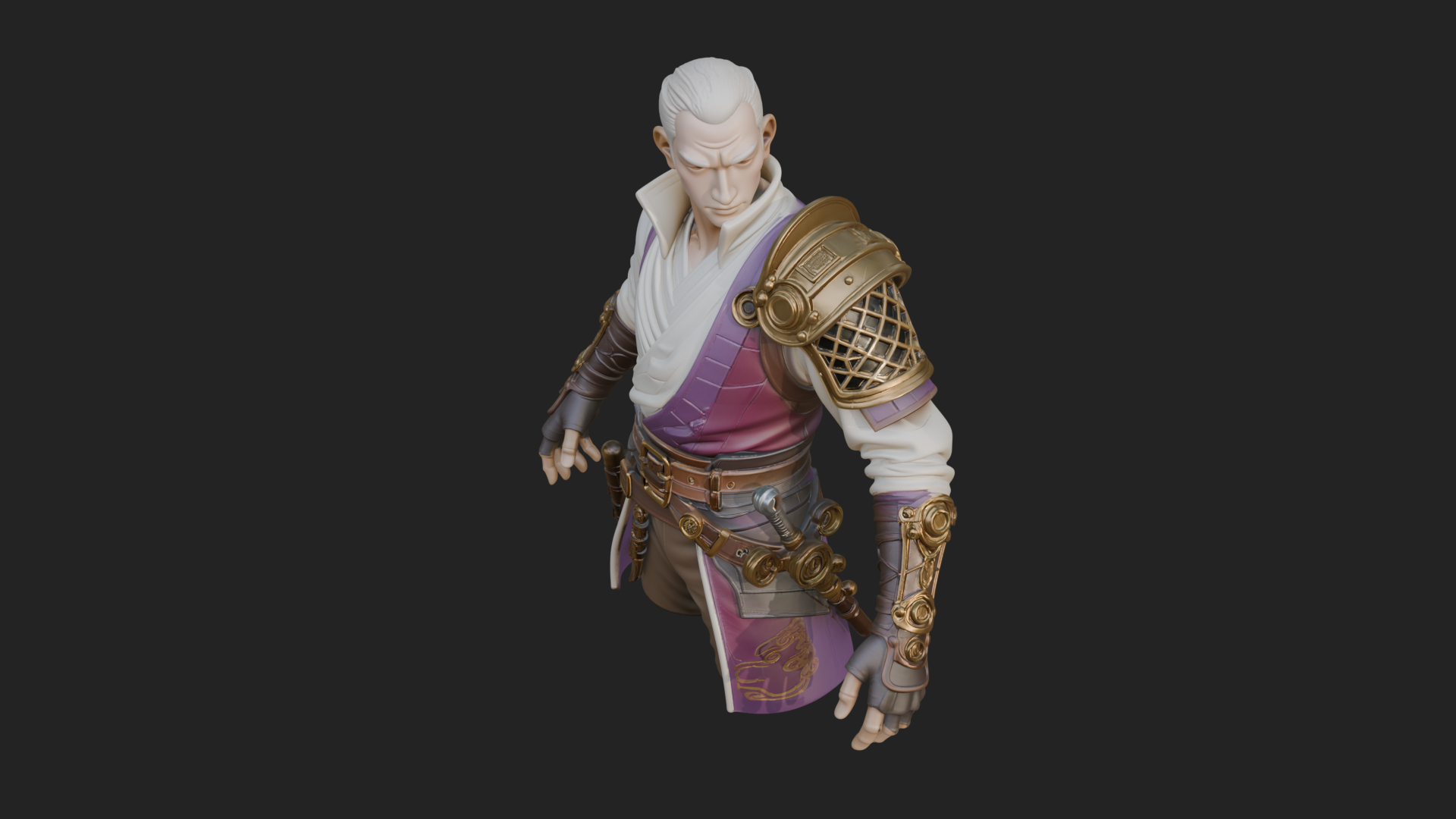 Coat Wearing Swordsman Bust Design 8 3D Print Model 3D Model