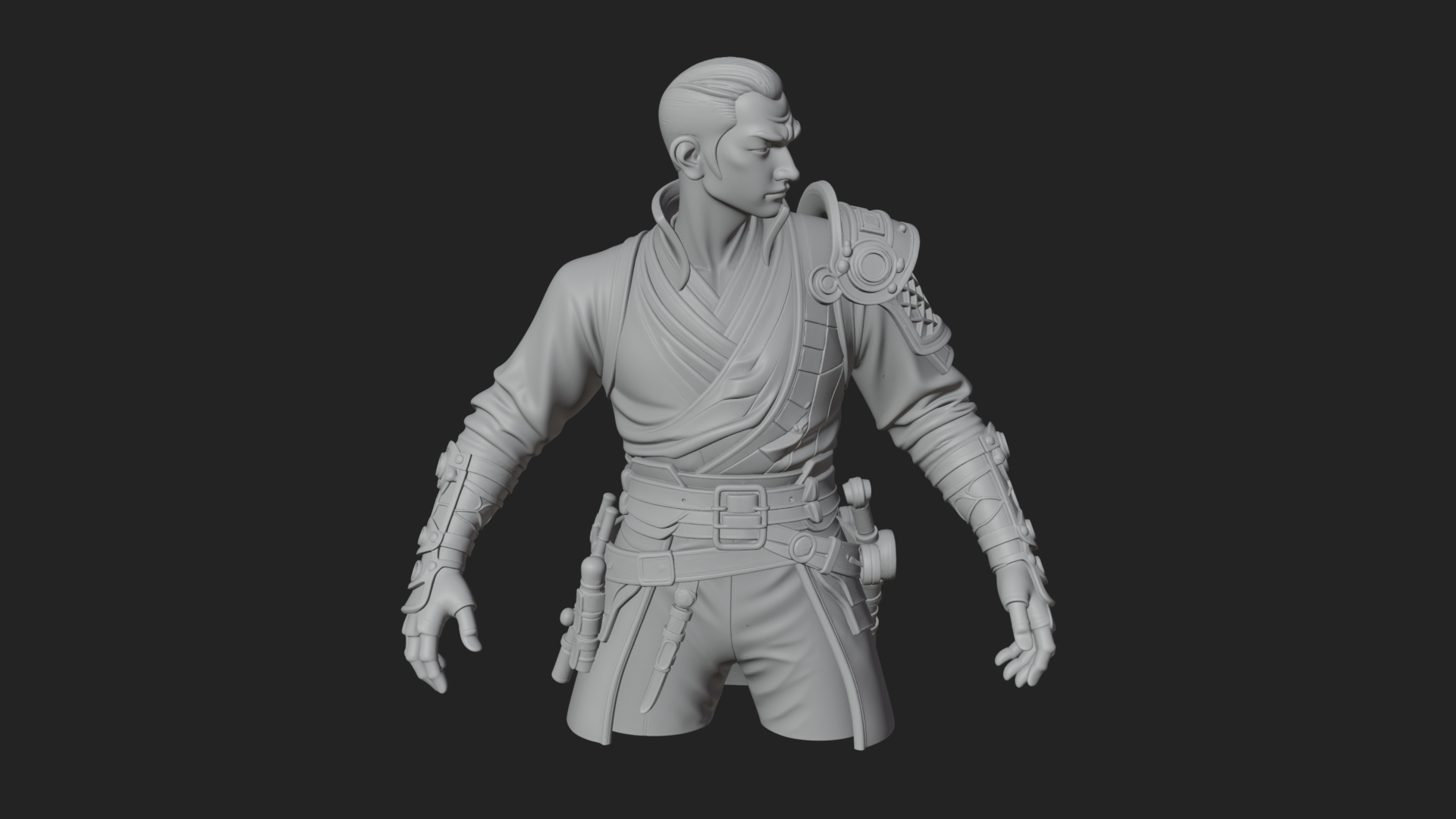 Coat Wearing Swordsman Bust Design 8 3D Print Model 3D Model