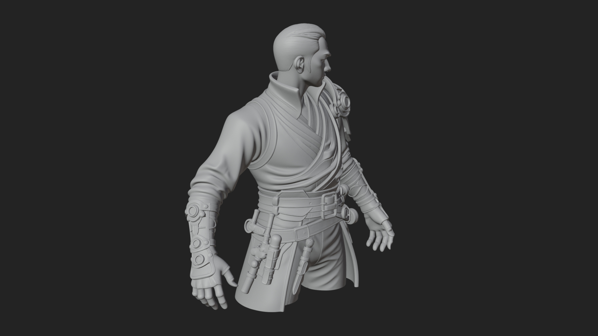 Coat Wearing Swordsman Bust Design 8 3D Print Model 3D Model