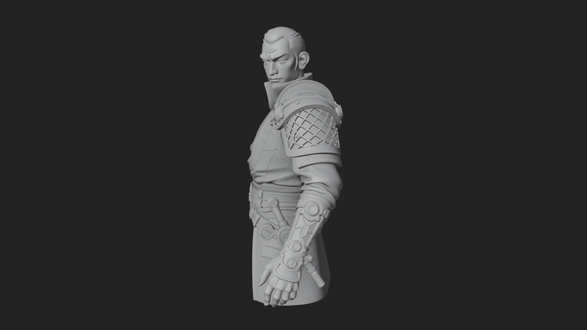 Coat Wearing Swordsman Bust Design 8 3D Print Model 3D Model