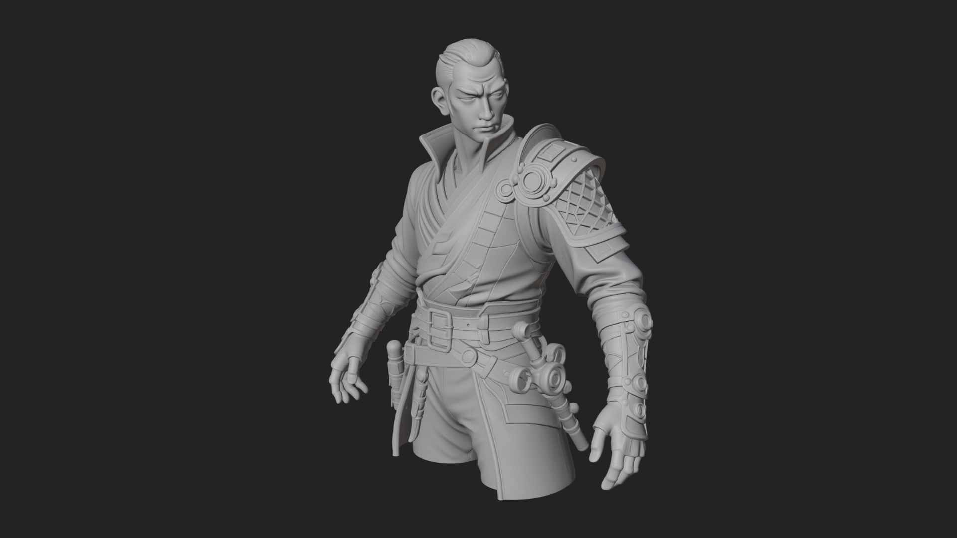 Coat Wearing Swordsman Bust Design 8 3D Print Model 3D Model