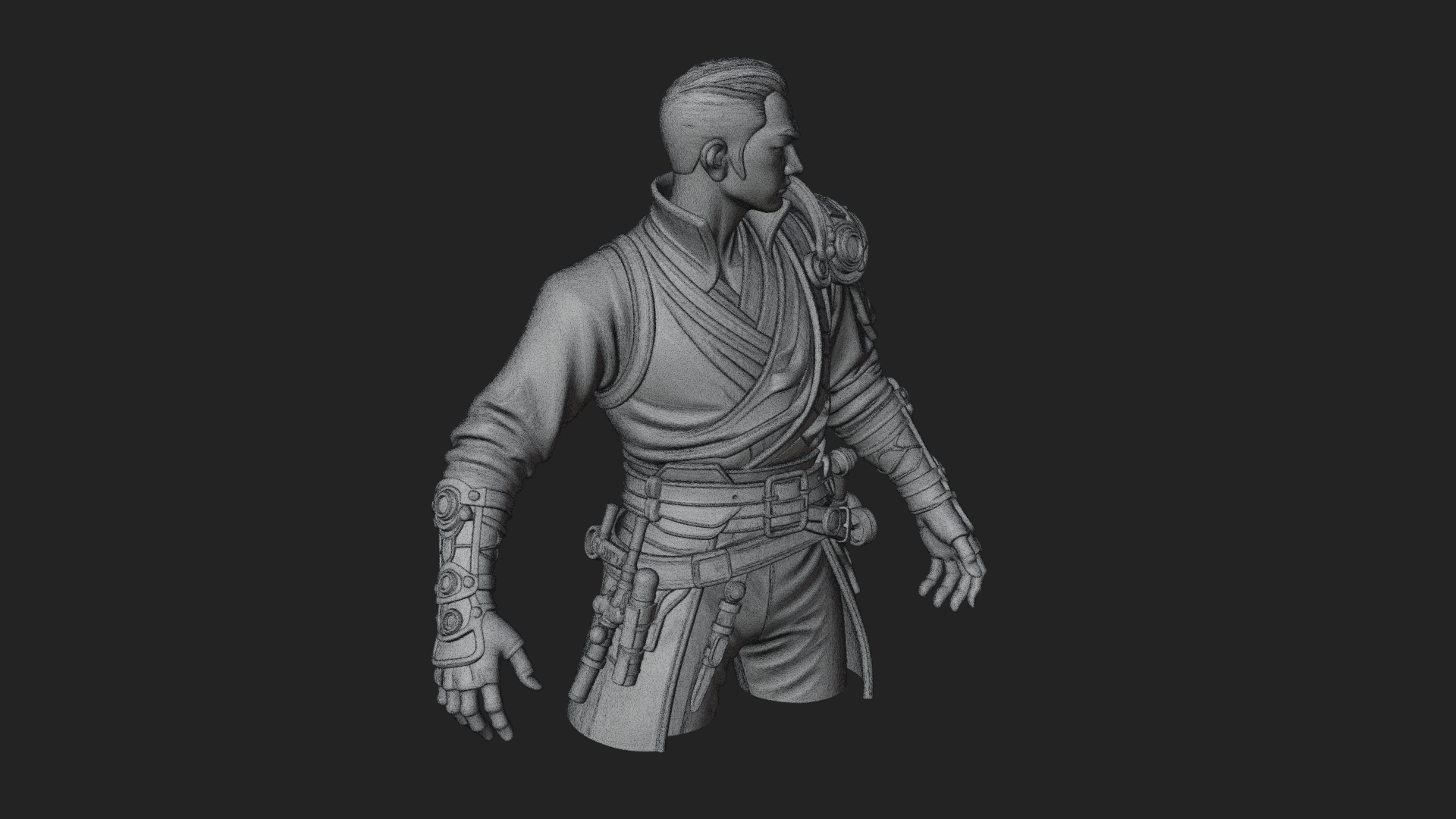 Coat Wearing Swordsman Bust Design 8 3D Print Model 3D Model