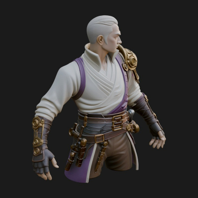 Coat Wearing Swordsman Bust Design 8 3D Print Model
