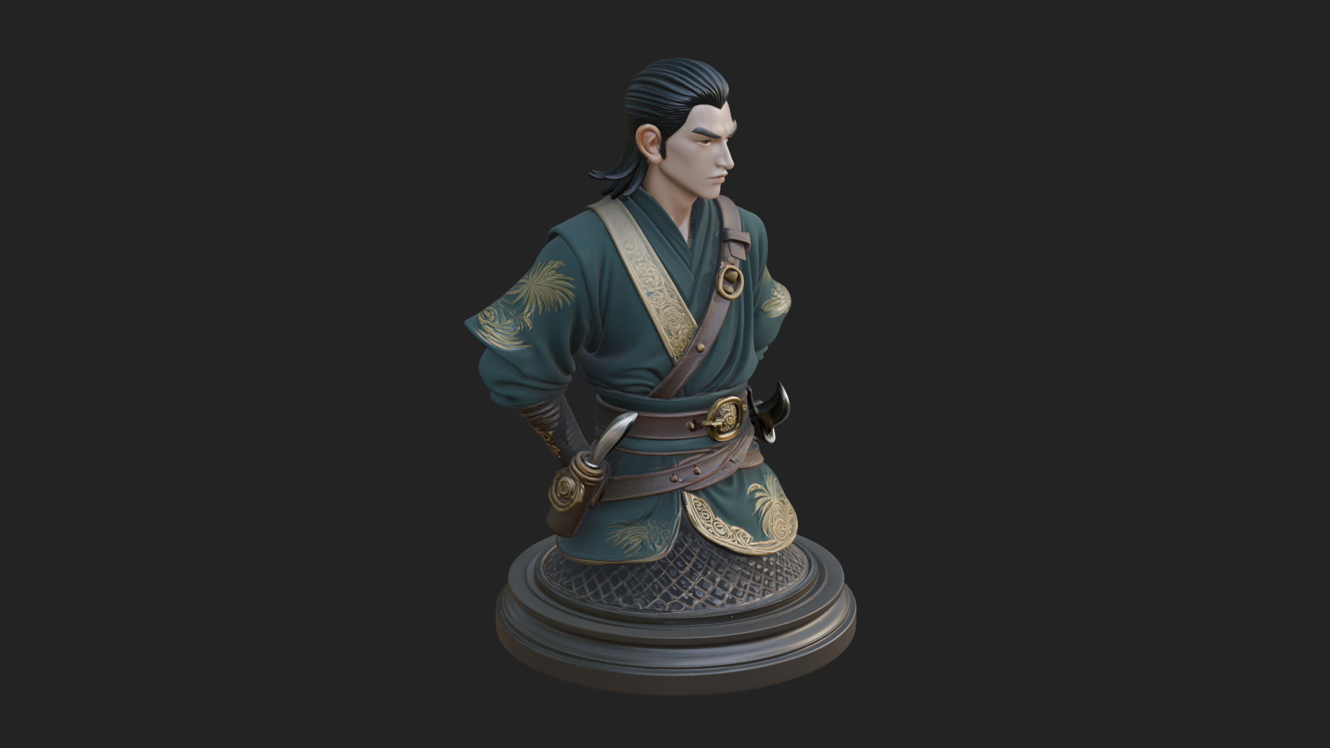 Coat Wearing Swordsman Bust Design 9 3D Print Model 3D Model