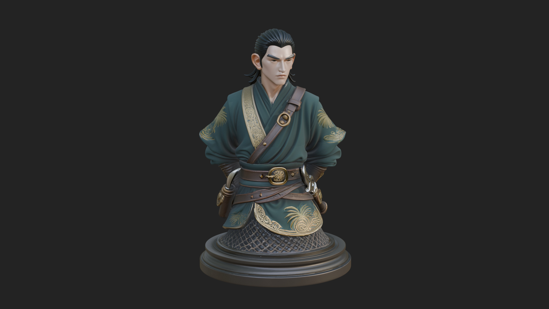 Coat Wearing Swordsman Bust Design 9 3D Print Model 3D Model