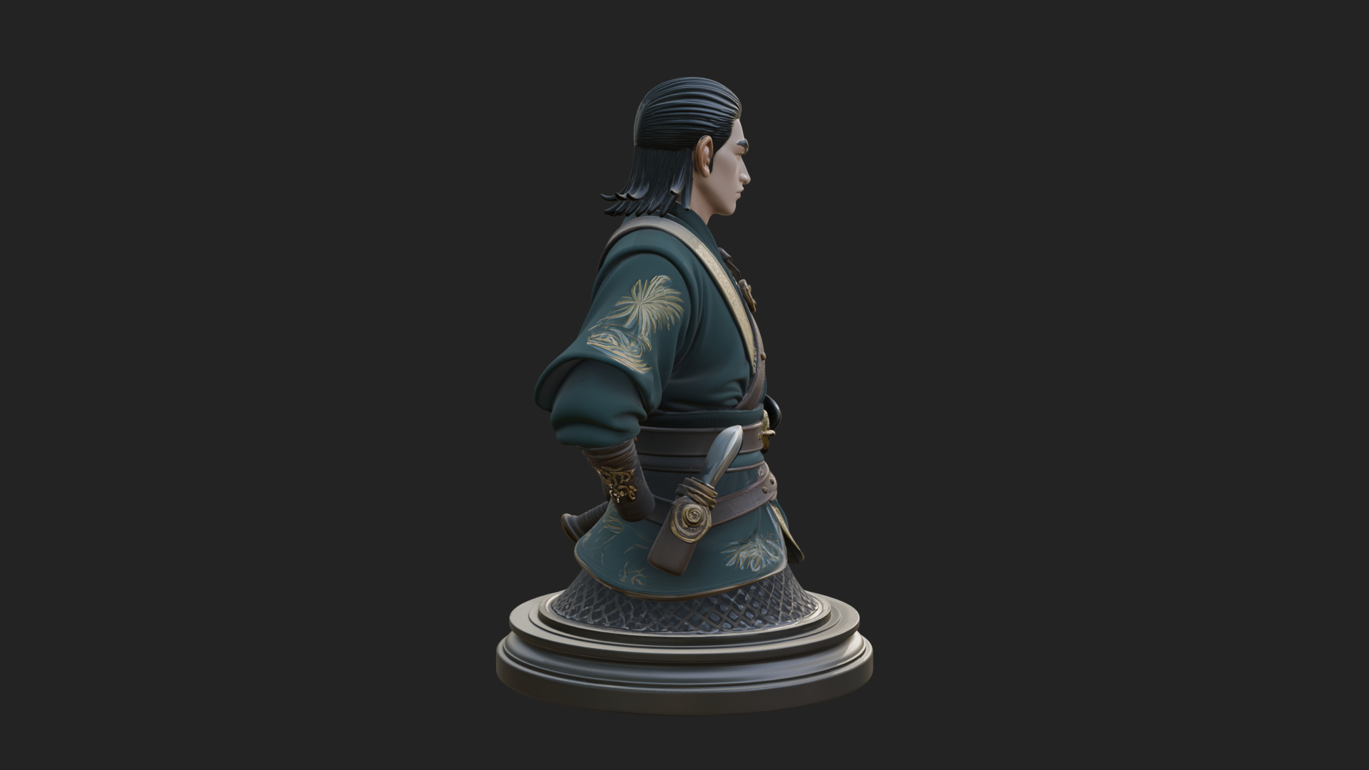 Coat Wearing Swordsman Bust Design 9 3D Print Model 3D Model