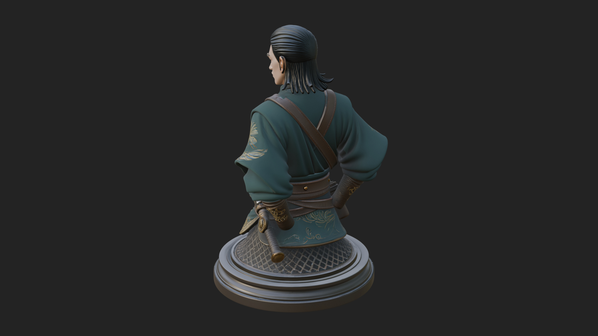 Coat Wearing Swordsman Bust Design 9 3D Print Model 3D Model