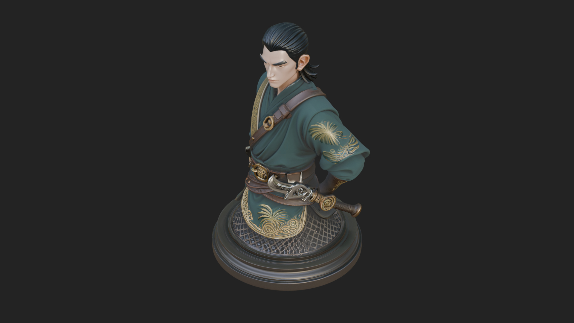 Coat Wearing Swordsman Bust Design 9 3D Print Model 3D Model