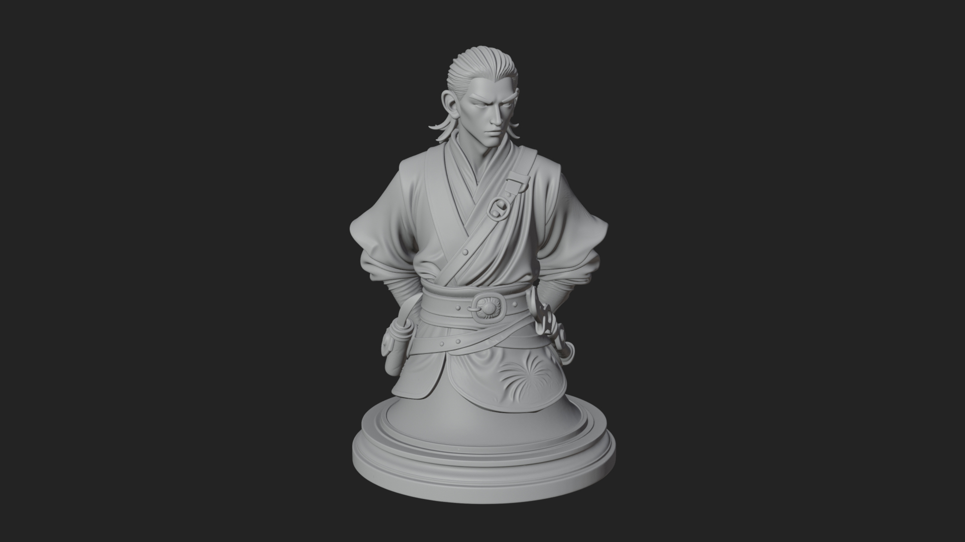 Coat Wearing Swordsman Bust Design 9 3D Print Model 3D Model