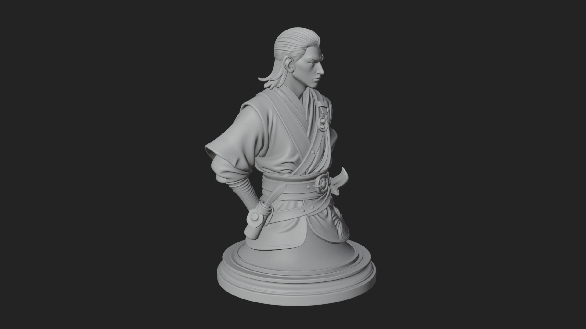 Coat Wearing Swordsman Bust Design 9 3D Print Model 3D Model