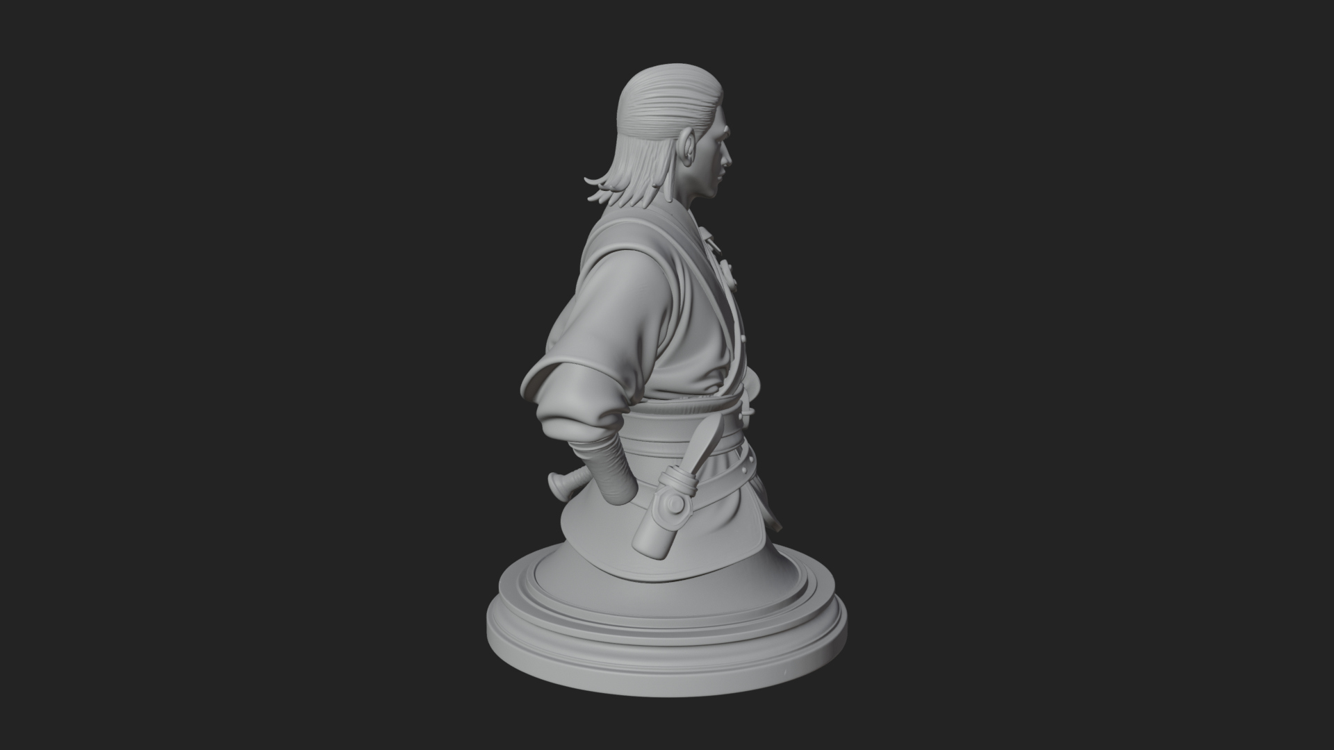 Coat Wearing Swordsman Bust Design 9 3D Print Model 3D Model