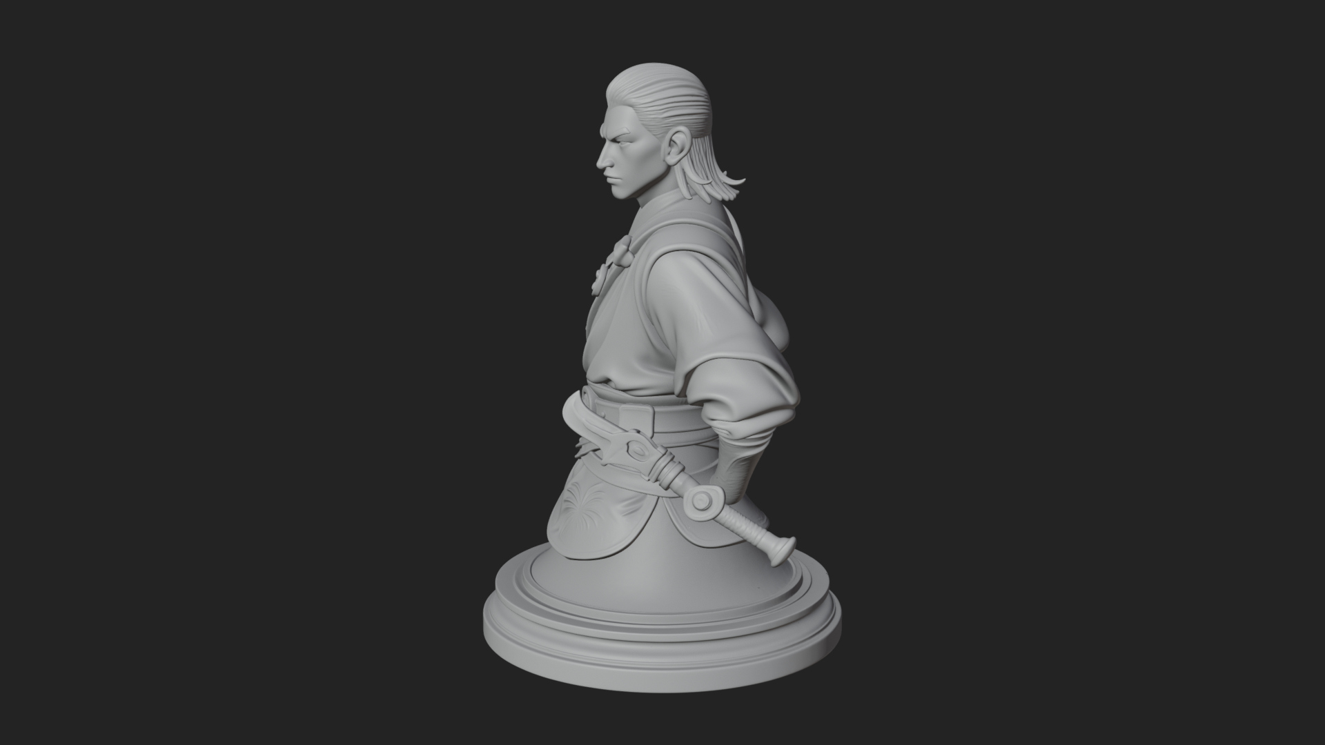 Coat Wearing Swordsman Bust Design 9 3D Print Model 3D Model