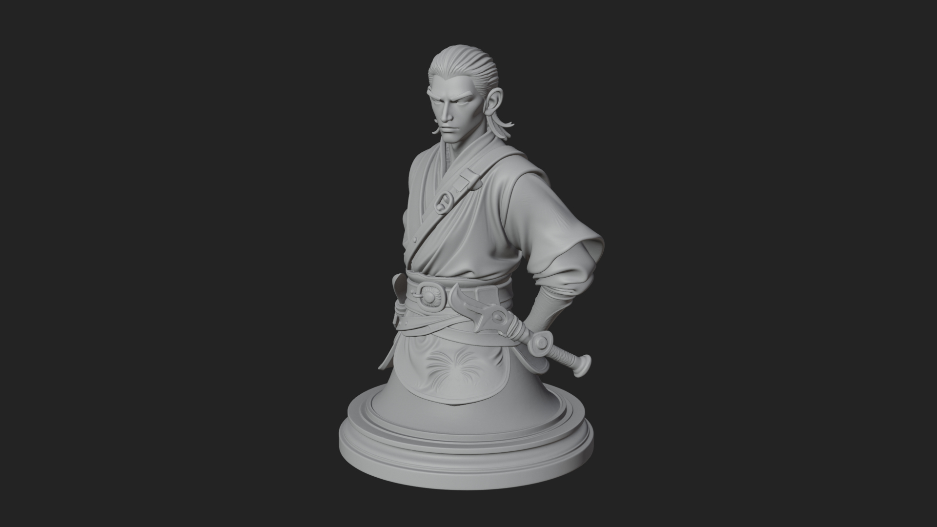 Coat Wearing Swordsman Bust Design 9 3D Print Model 3D Model