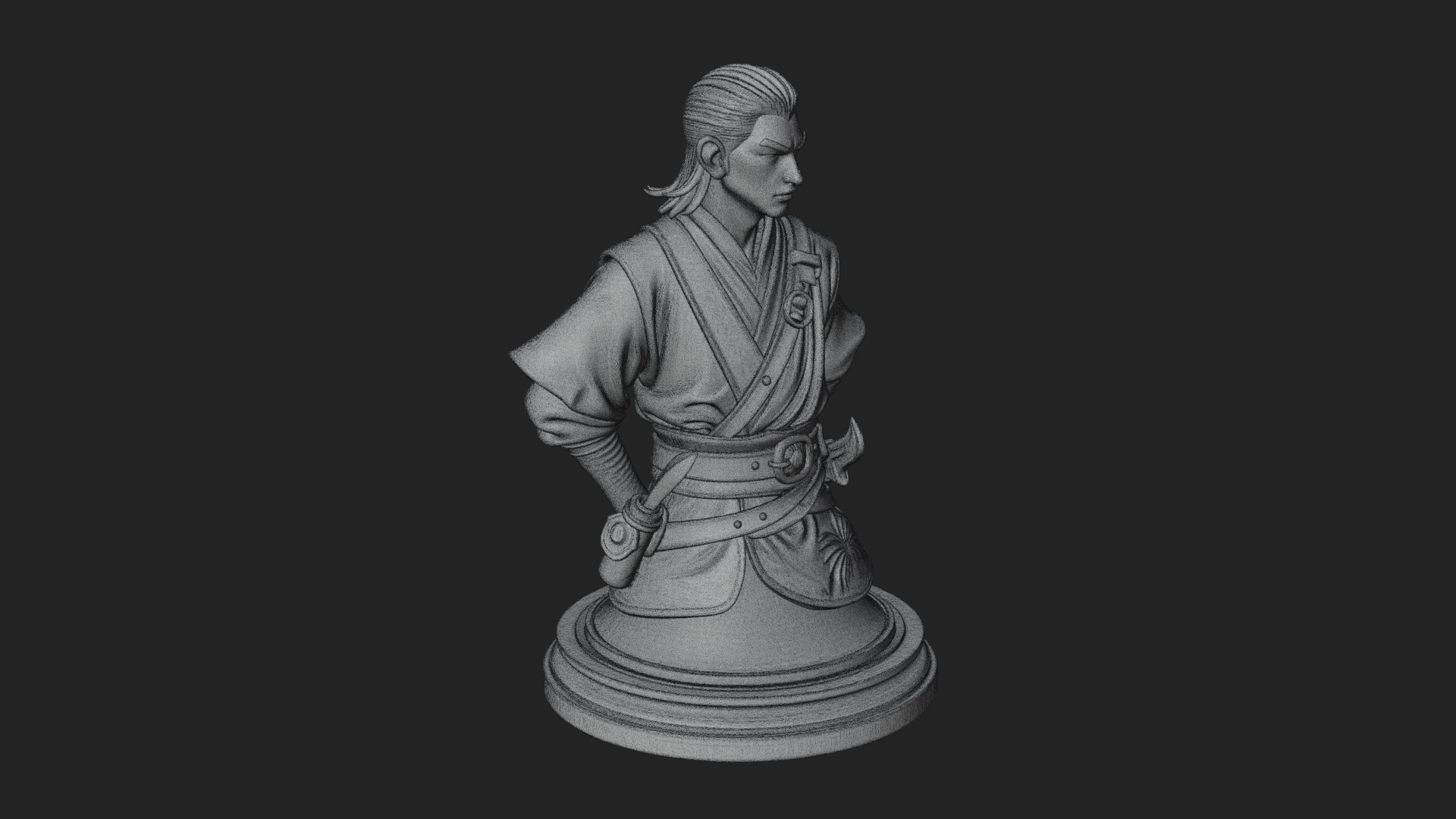 Coat Wearing Swordsman Bust Design 9 3D Print Model 3D Model