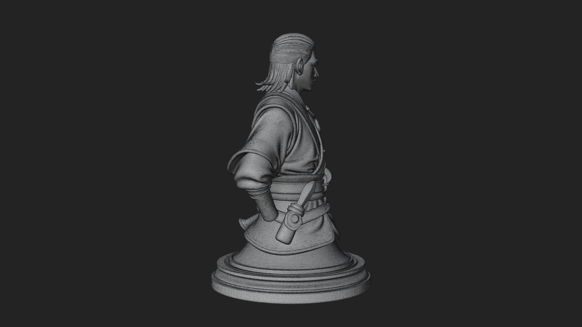 Coat Wearing Swordsman Bust Design 9 3D Print Model 3D Model