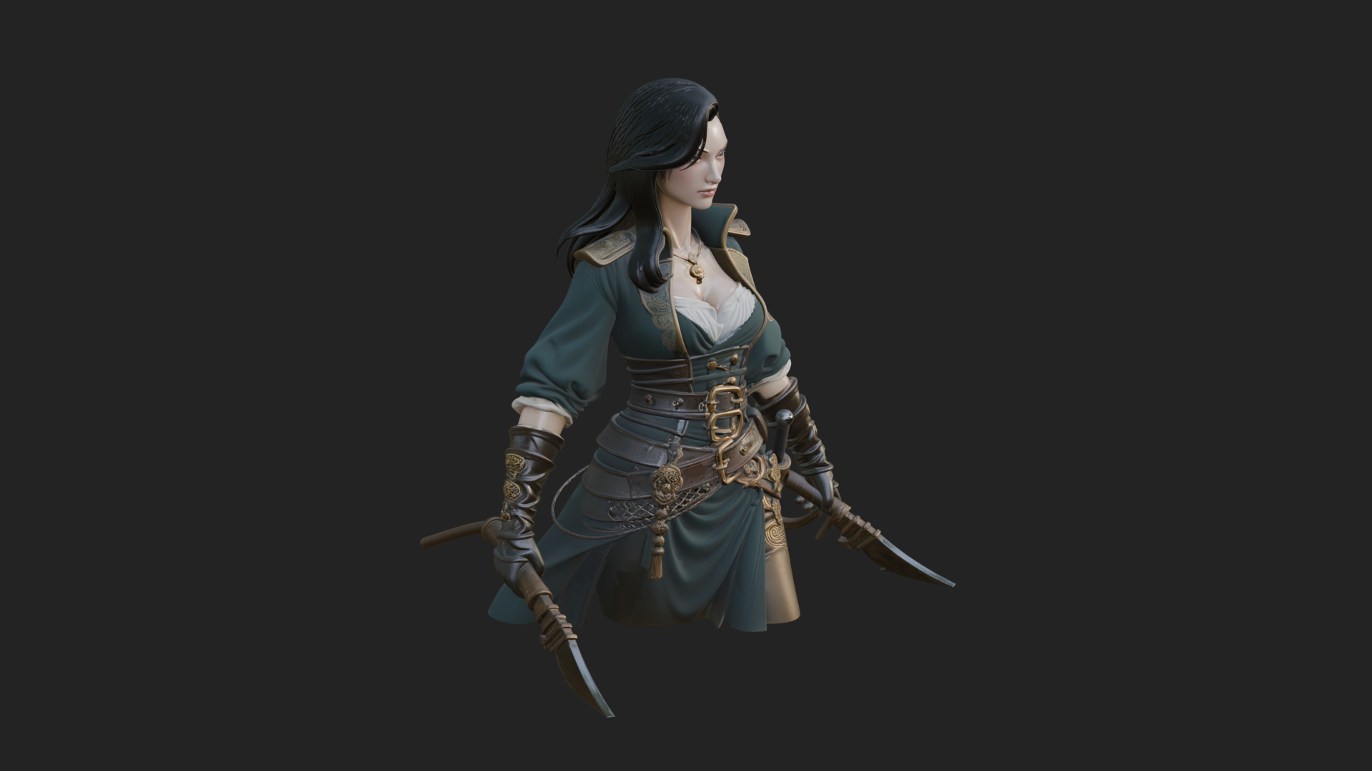 Coated Dagger Woman Bust Design 1 3D Print Model 3D Model