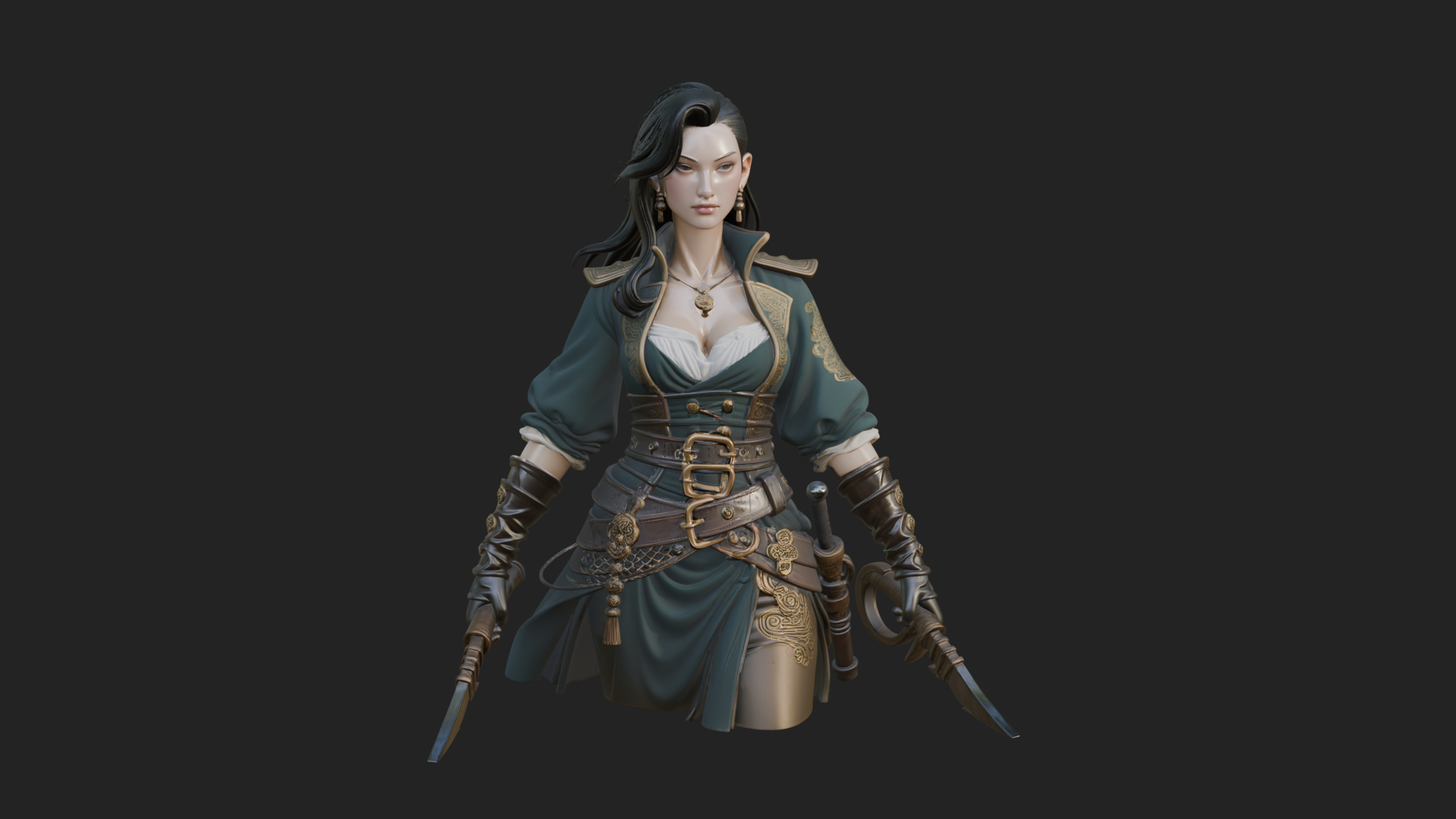Coated Dagger Woman Bust Design 1 3D Print Model 3D Model