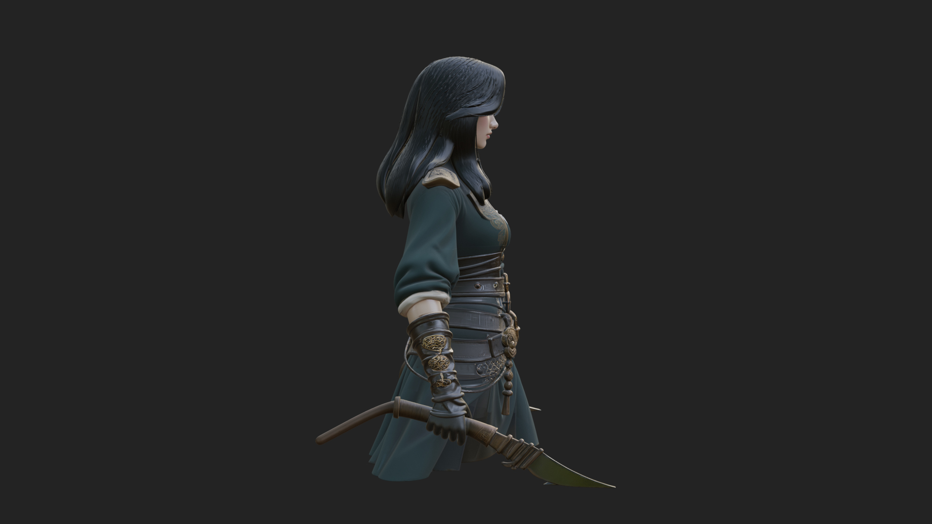 Coated Dagger Woman Bust Design 1 3D Print Model 3D Model