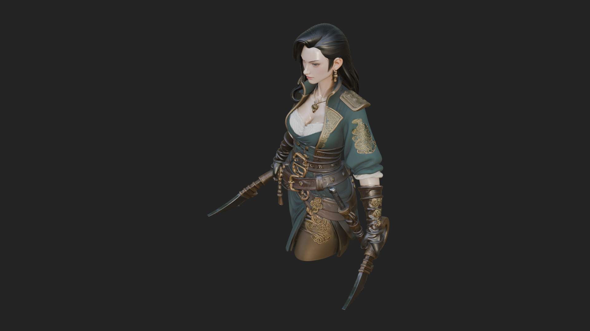 Coated Dagger Woman Bust Design 1 3D Print Model 3D Model