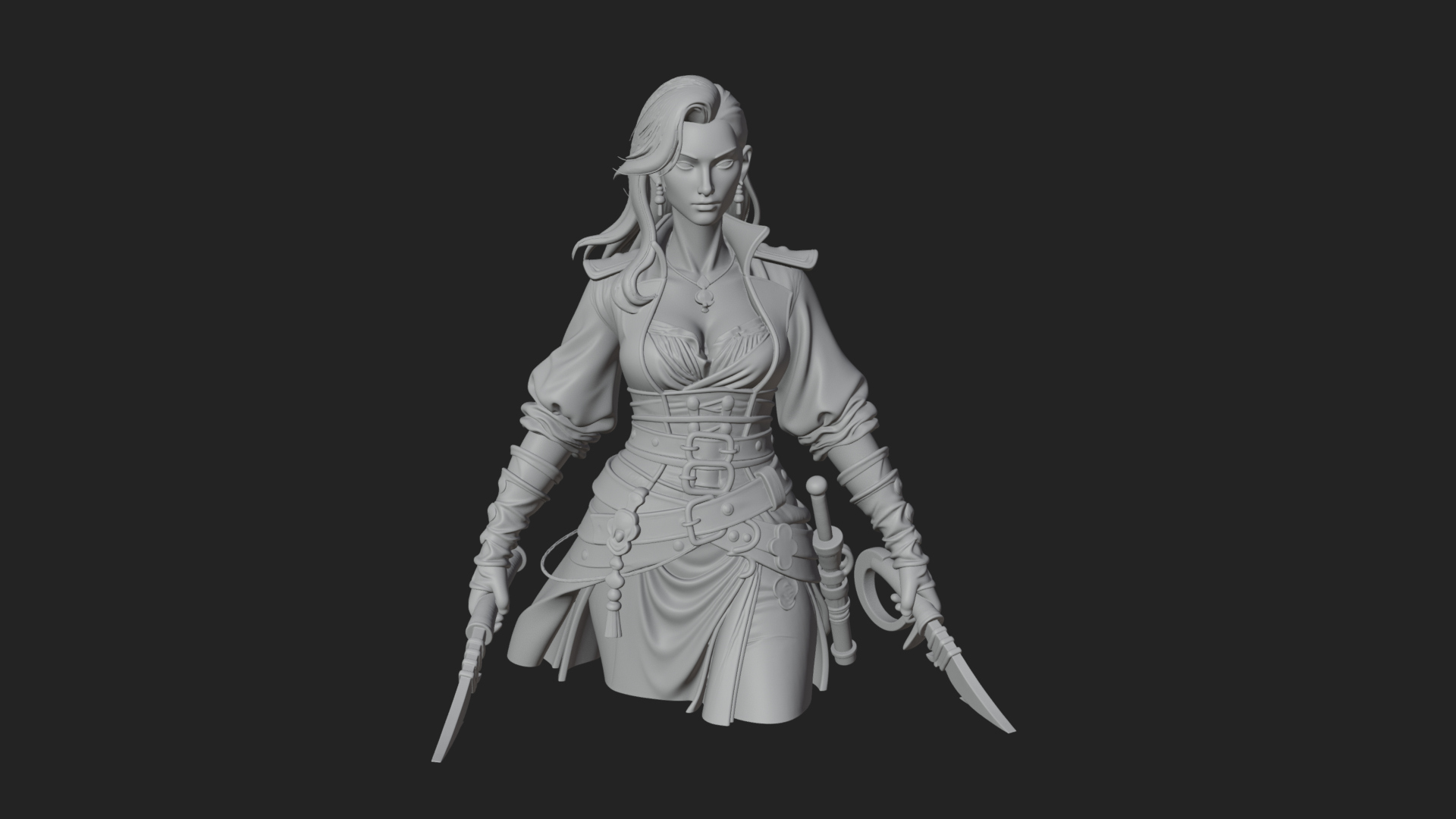 Coated Dagger Woman Bust Design 1 3D Print Model 3D Model