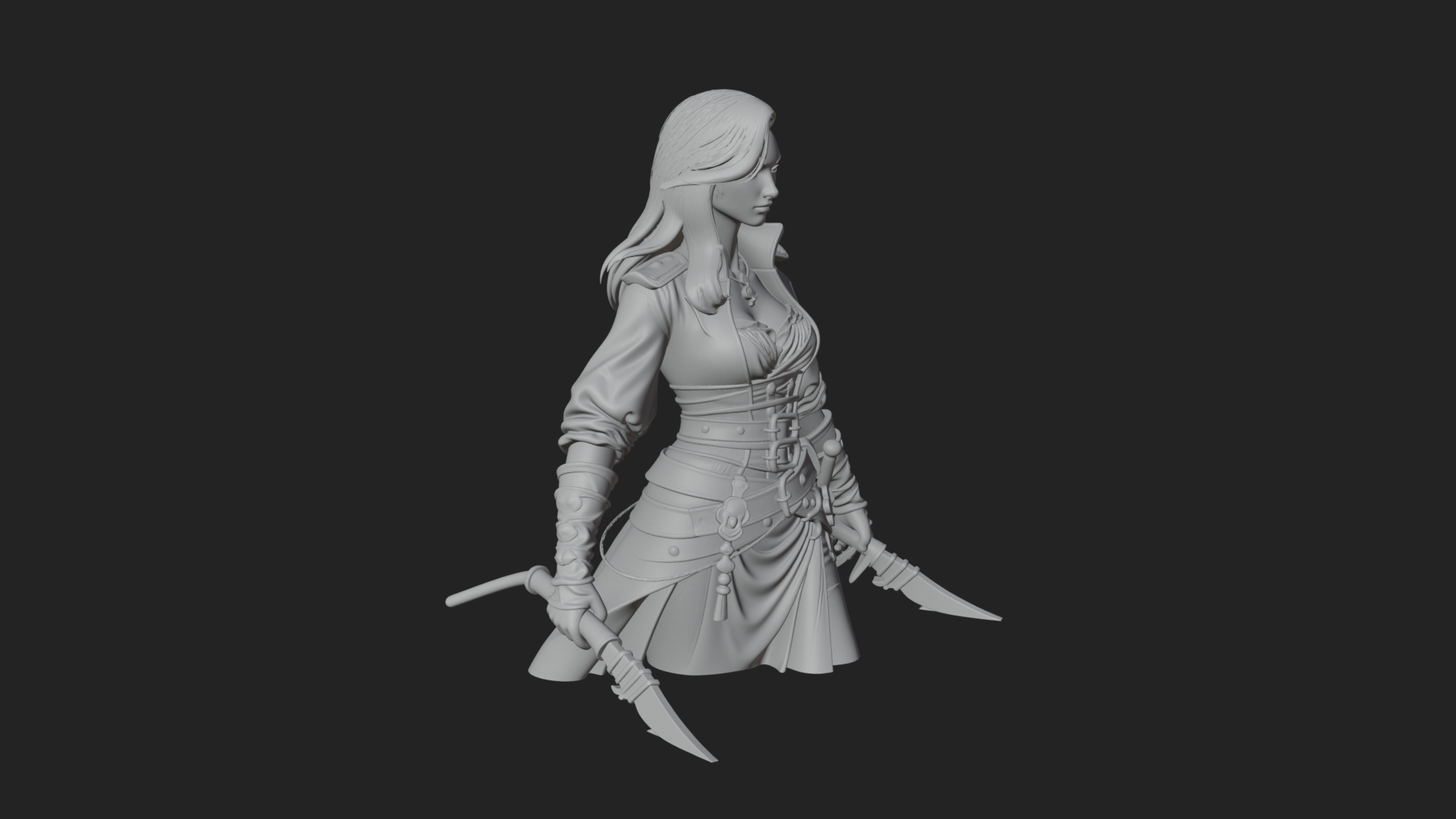 Coated Dagger Woman Bust Design 1 3D Print Model 3D Model