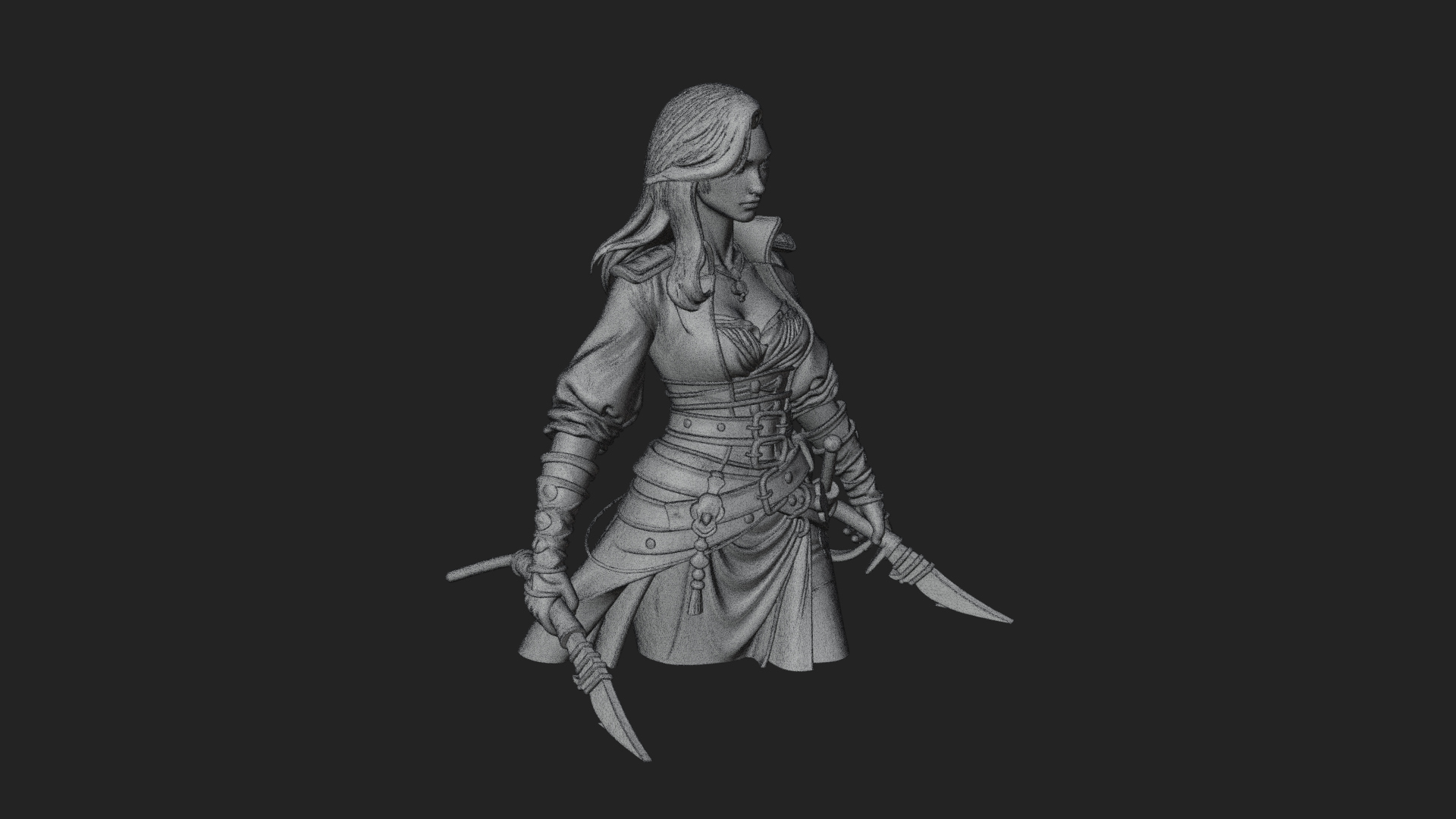 Coated Dagger Woman Bust Design 1 3D Print Model 3D Model