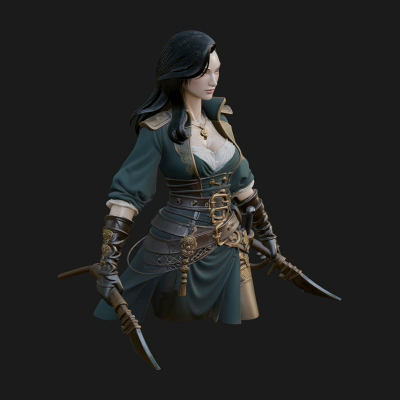 Coated Dagger Woman Bust Design 1 3D Print Model