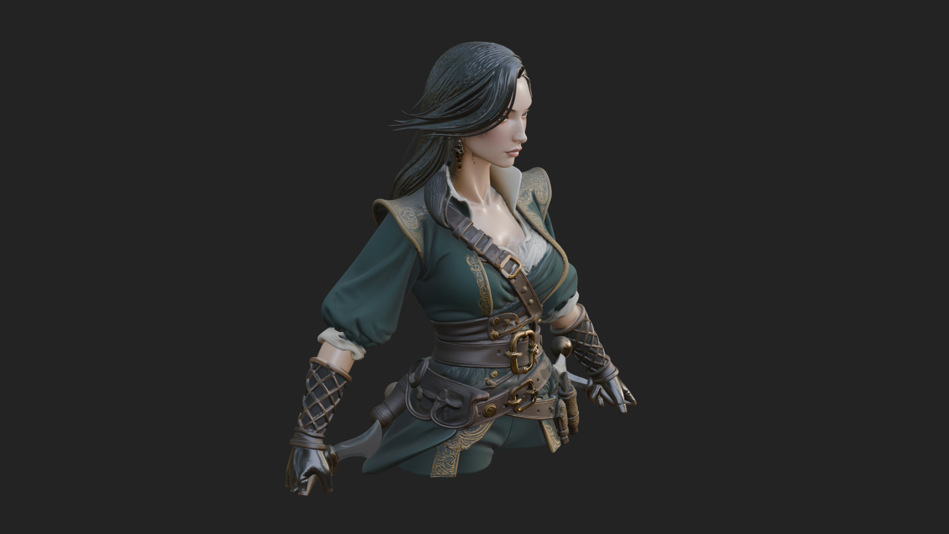 Coated Dagger Woman Bust Design 2 3D Print Model 3D Model