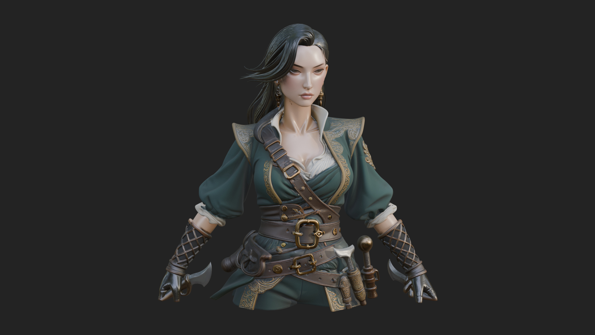 Coated Dagger Woman Bust Design 2 3D Print Model 3D Model