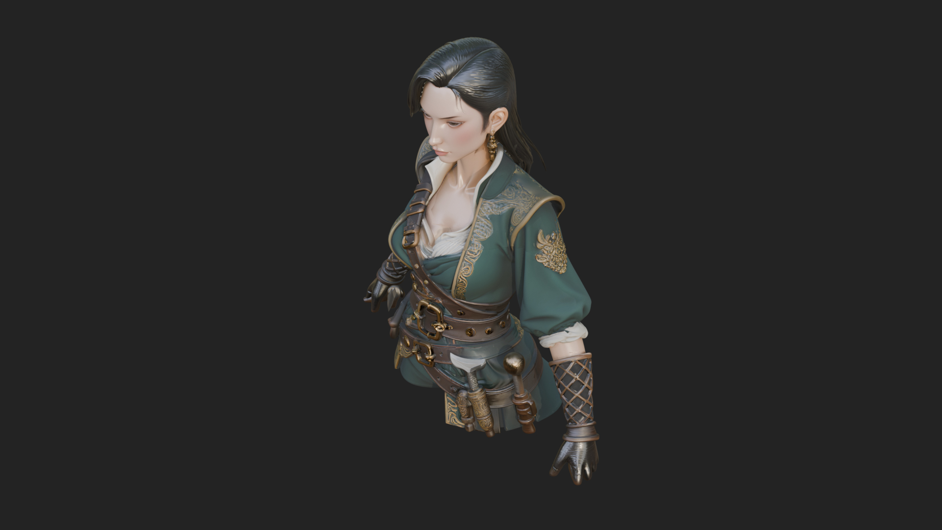 Coated Dagger Woman Bust Design 2 3D Print Model 3D Model