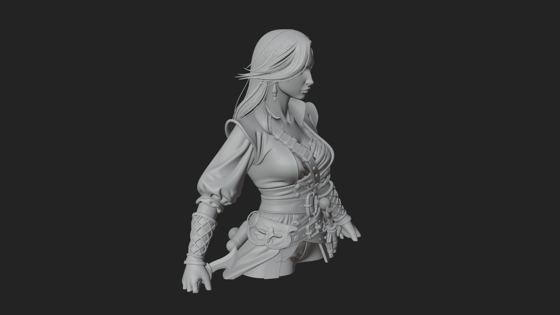 Coated Dagger Woman Bust Design 2 3D Print Model 3D Model