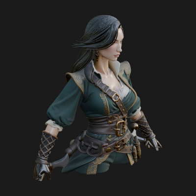 Coated Dagger Woman Bust Design 2 3D Print Model